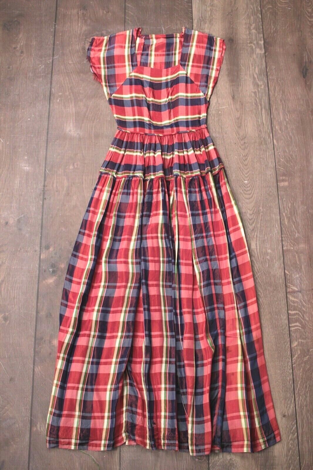 Vtg Women’s 40s Red & Blue Striped Rayon Formal Dress 1940s Juniors Teens Sz XXS