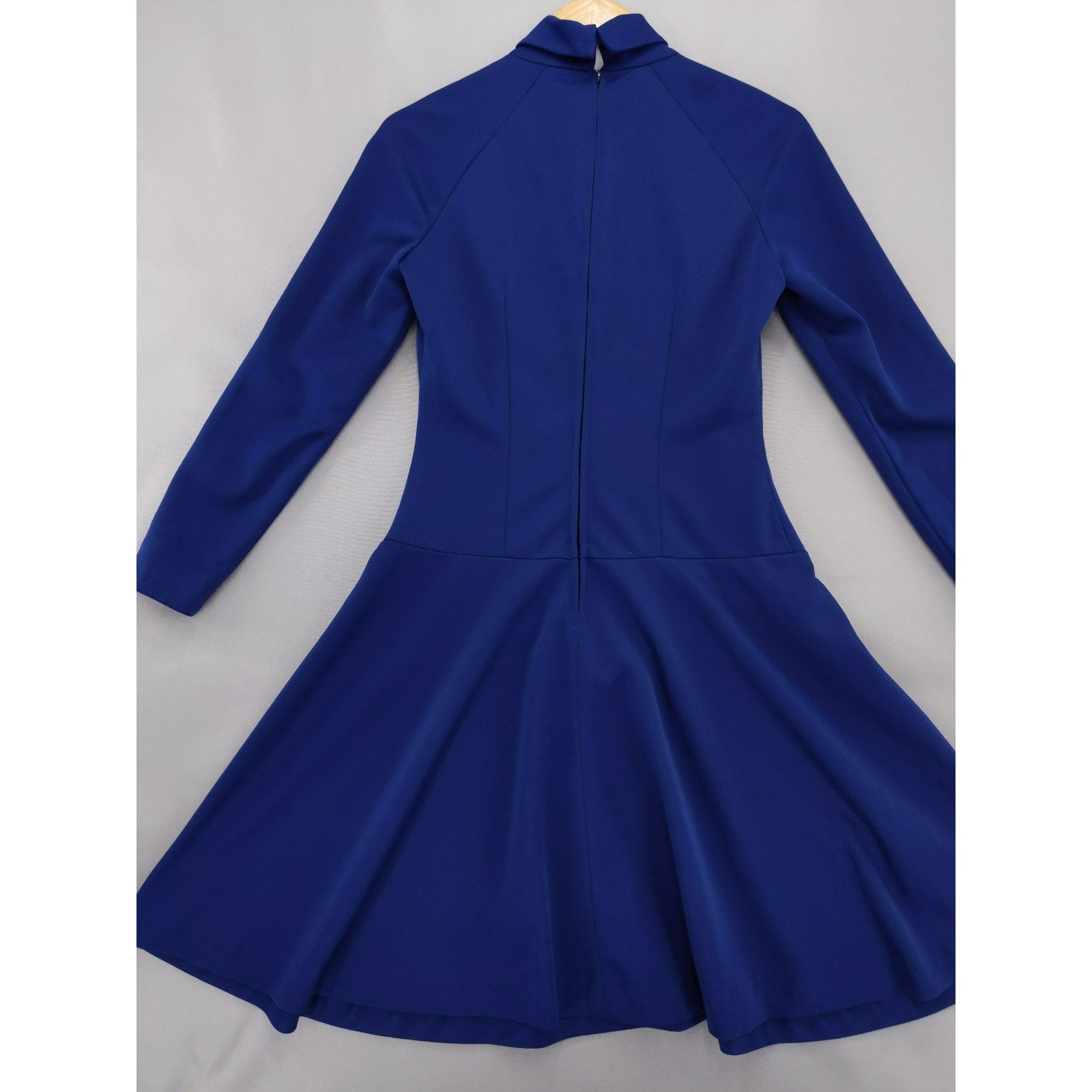Vintage 60s Minx Mod Dress Sz S Blue Long Sleeve Mock Neck Chevron Fit Flare