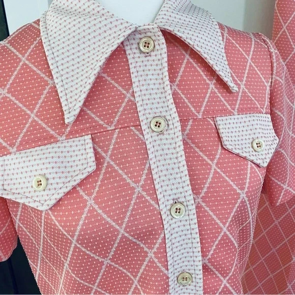 Vintage 1970’s Pink and White Polka Dot Knit Pant Suit by Marty Gutmacher