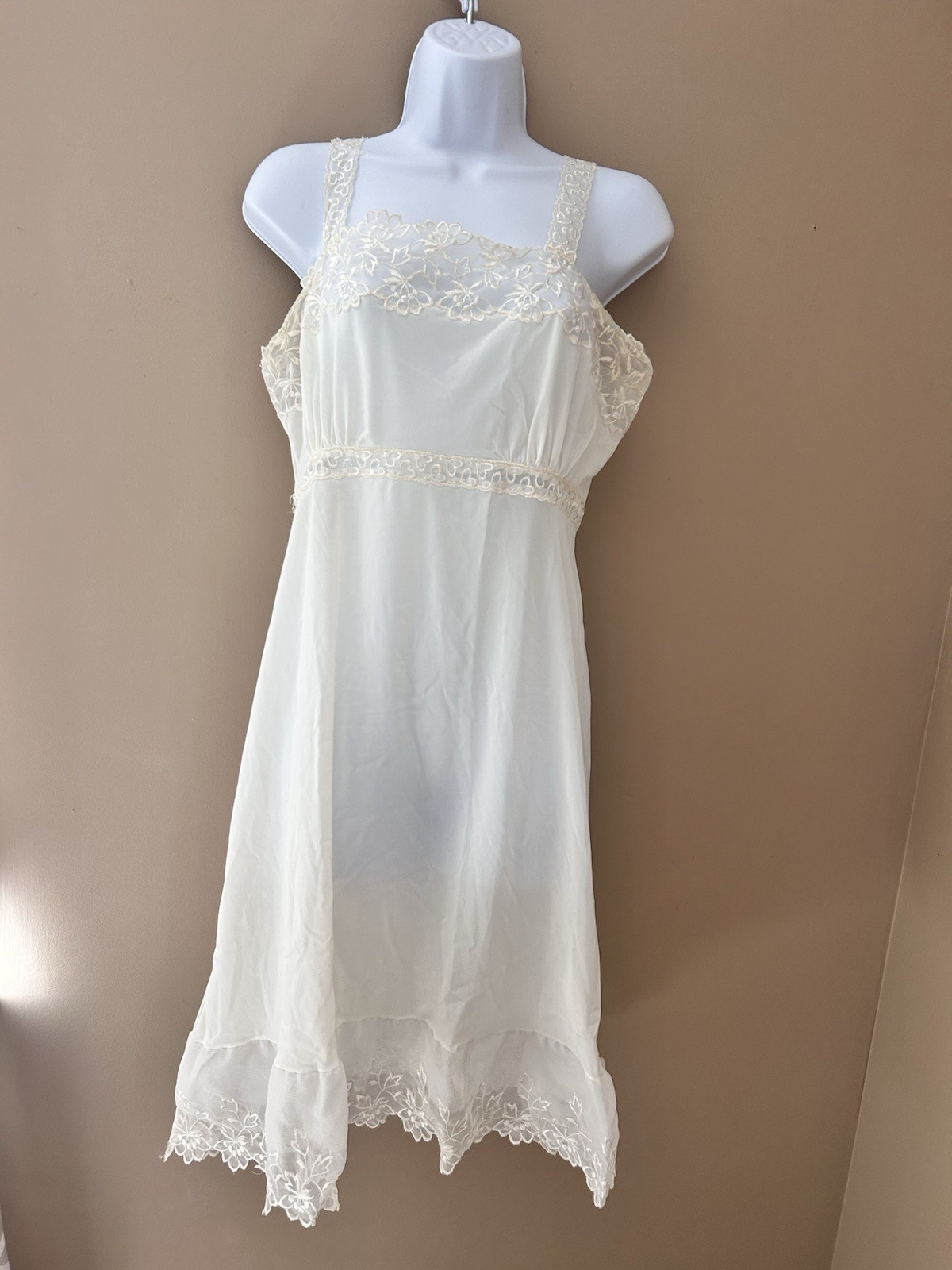 Antique Edwardian Dress 1920 Ivory Mesh Lace 32 XS S Vintage Wedding Gown