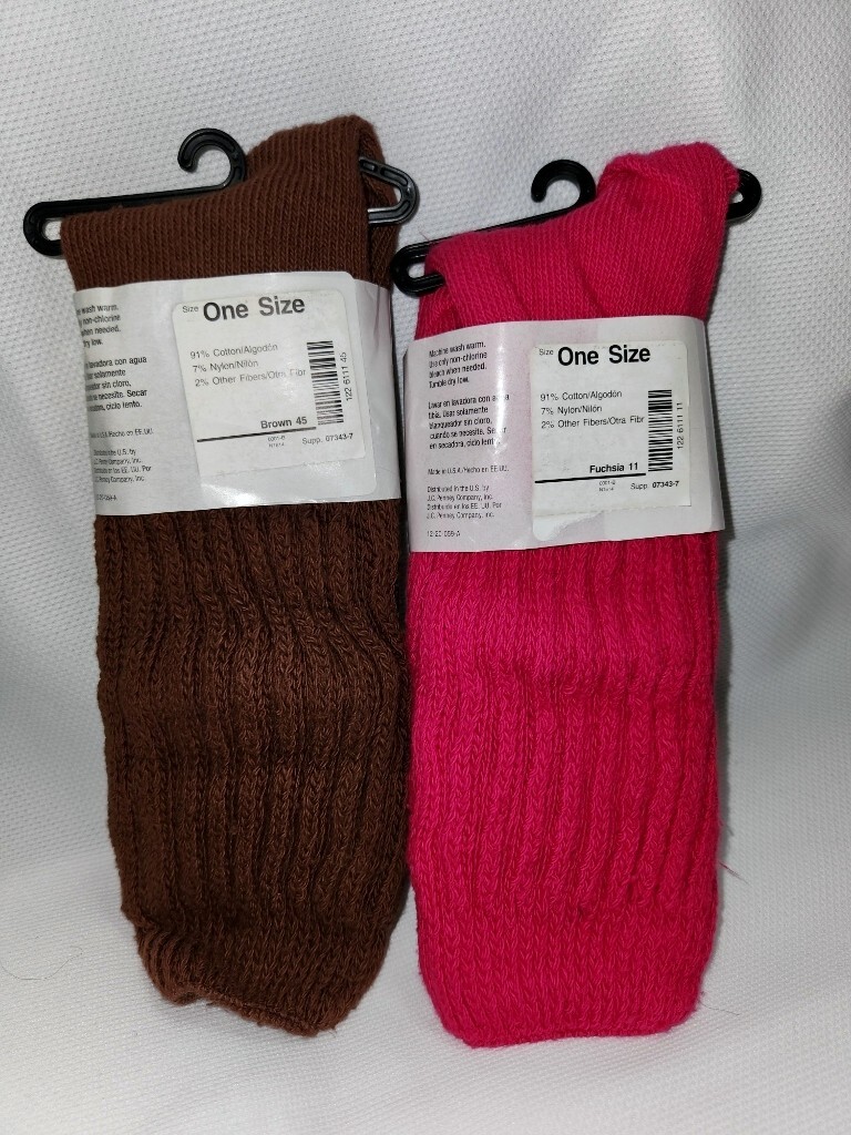 VTG 90’s 2 Pr Thick Socks JCP Slouch Brown Hot Pink Shoe Size 4/10 Yarnworks