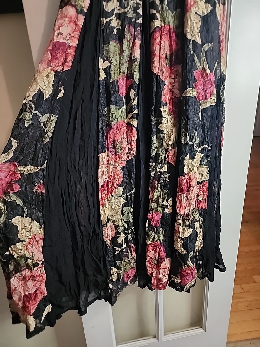 Vintage 90s Starina Sz Small Black Floral Lace Maxi Dress Boho Cottagecore