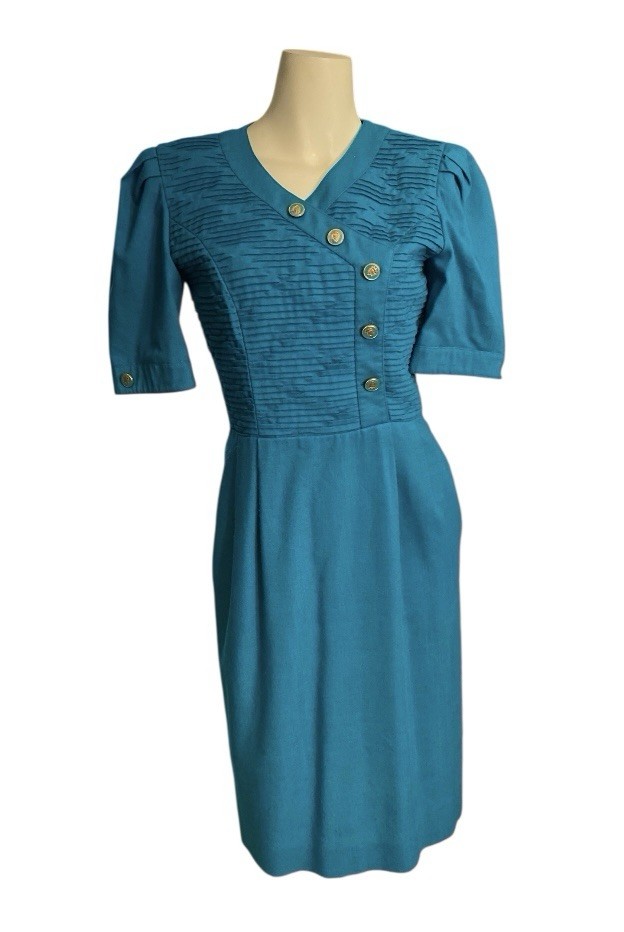 Vintage David Warren New York Midi Secretary Dress Short sleeve Turquoise Green
