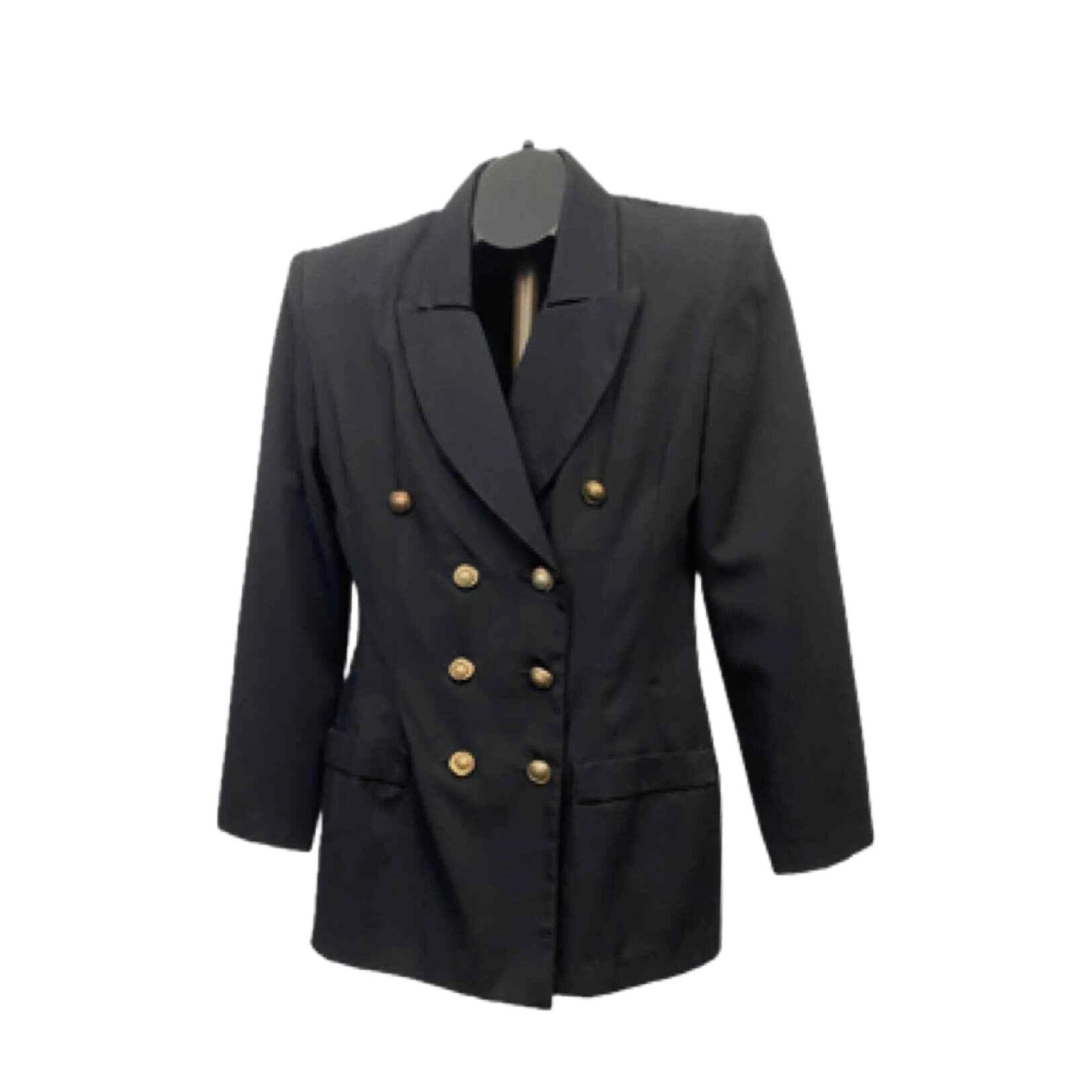 Rampage Black Double Breasted Military Blazer Gold Buttons Tailored Jacket SM ^