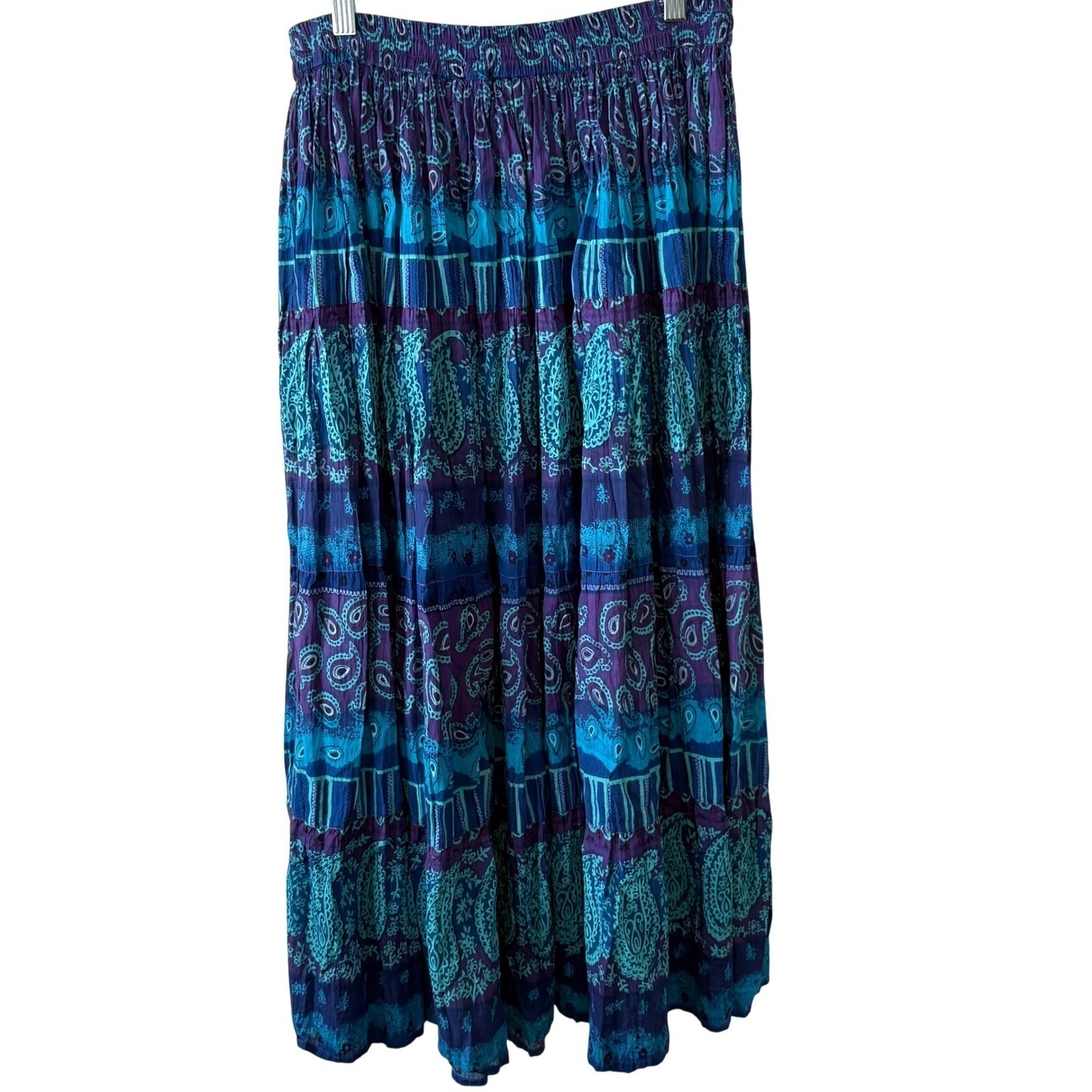 C.M. Shapes Women’s Vintage Blue Purple Full Crinkle Maxi Skirt in Size L