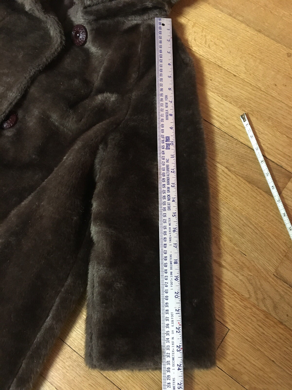 Vtg 50s 60s Ladies Brown Faux Fur Long Coat Jacket Womens M-L Party Glam Mod