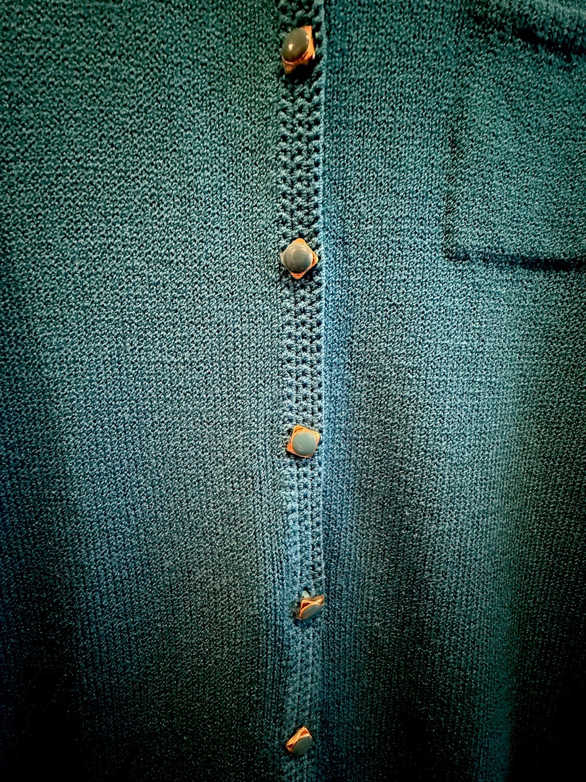 Vintage Collector St. John Santana Knit Enamel Button Teal Spring Dress M / L
