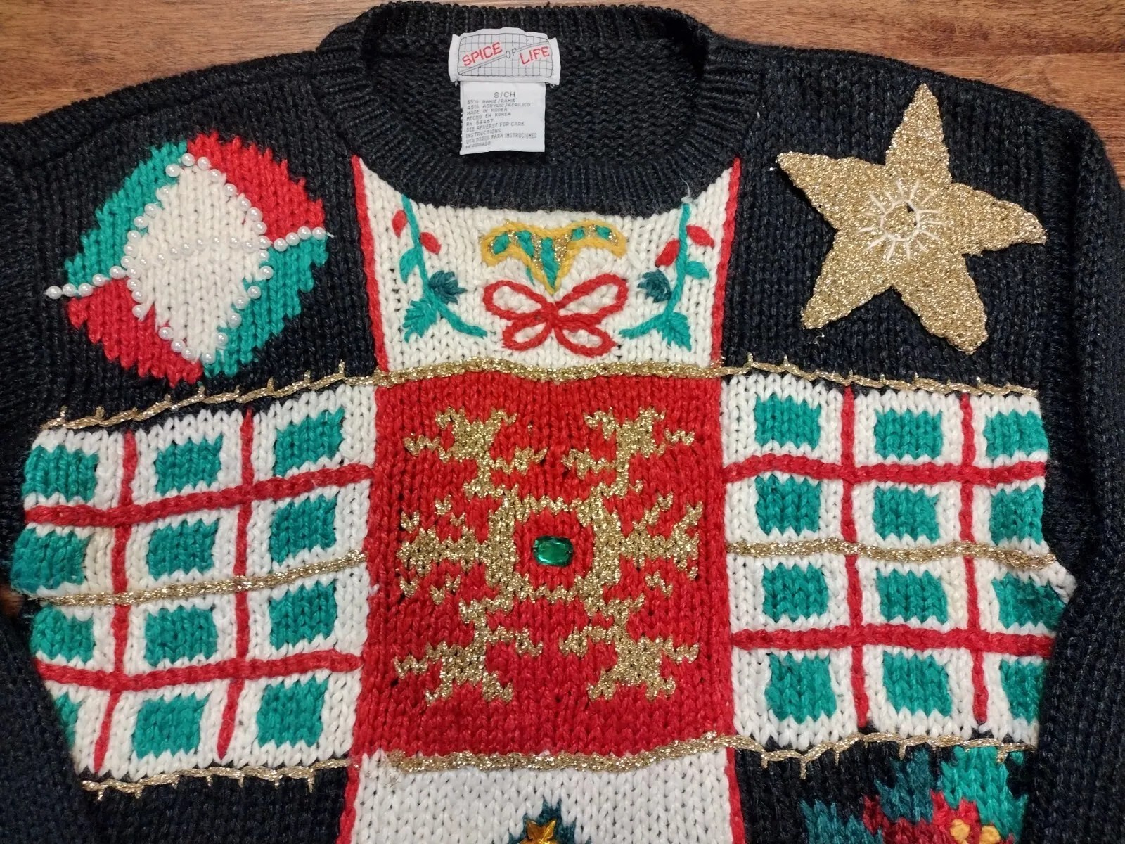 Vintage 1980s Spice of Life Ugly Christmas Holiday Sweater Size Small Oversized