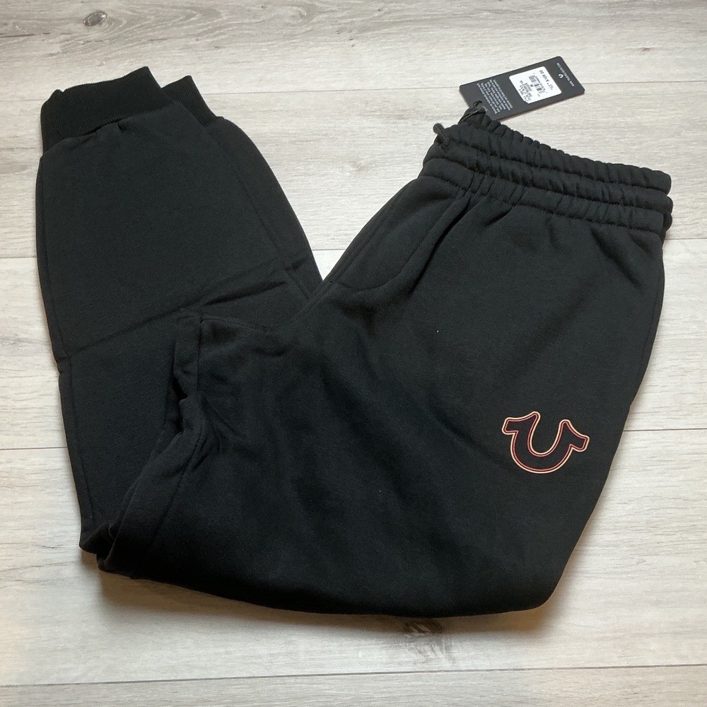 True Religion Distressed logo HS Jogger Jet Black Size Medium New With Tags