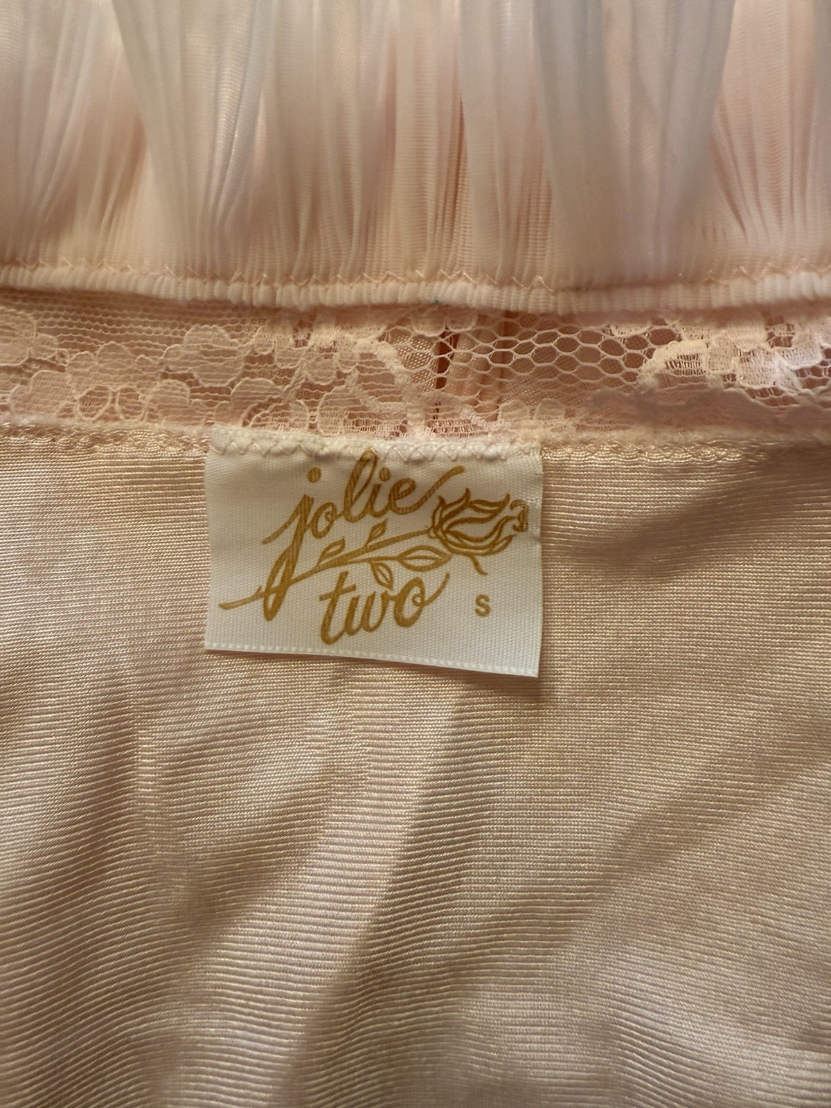 Vintage Jolie Two Pink Night Gown Top Short Robe Bed Jacket Ruffle Tie Nylon S