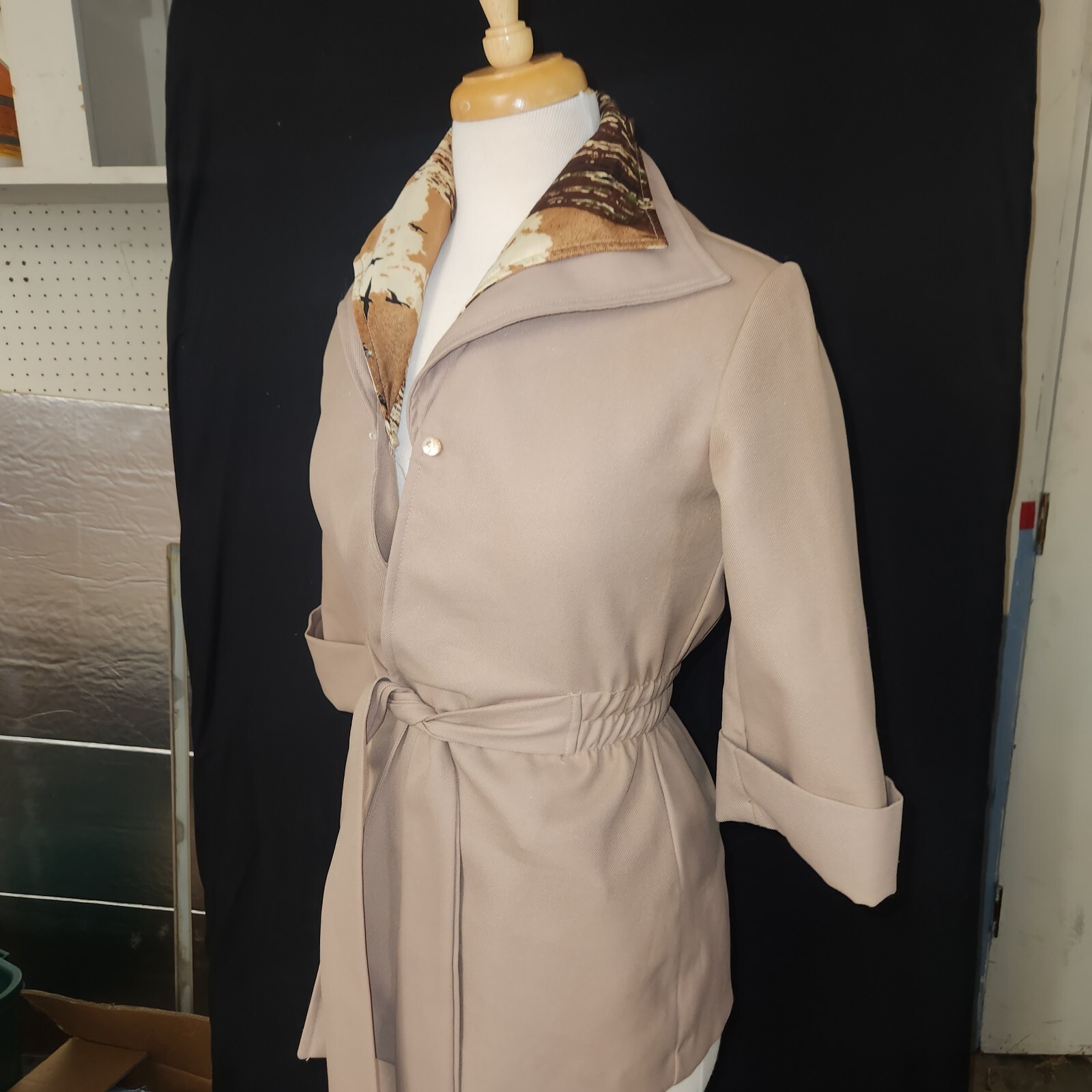 Vtg 1970s 2 Piece Suit Almond Small High Waist Flare.