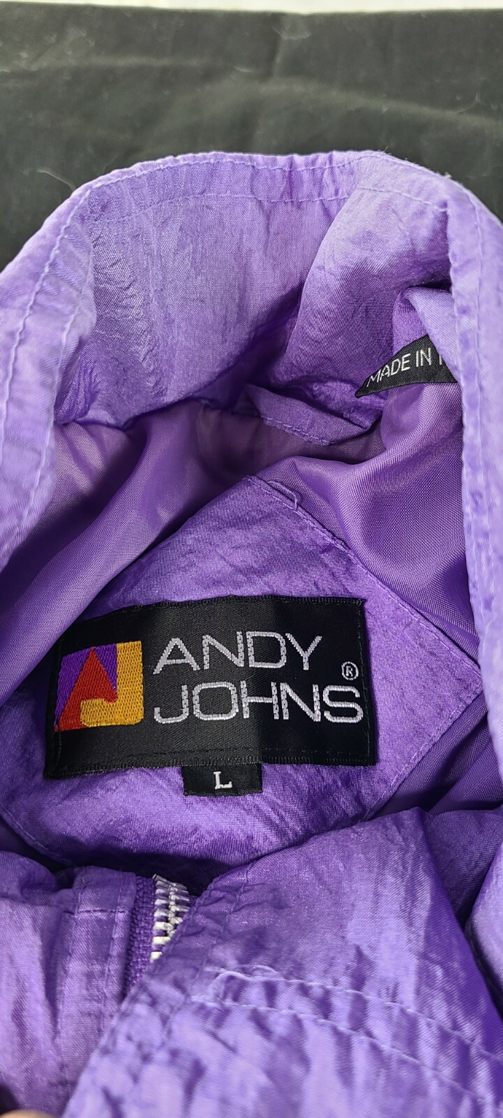 VINTAGE ANDY JOHNS WINDBREAKER PURPLE JACKET SIZE LARGE