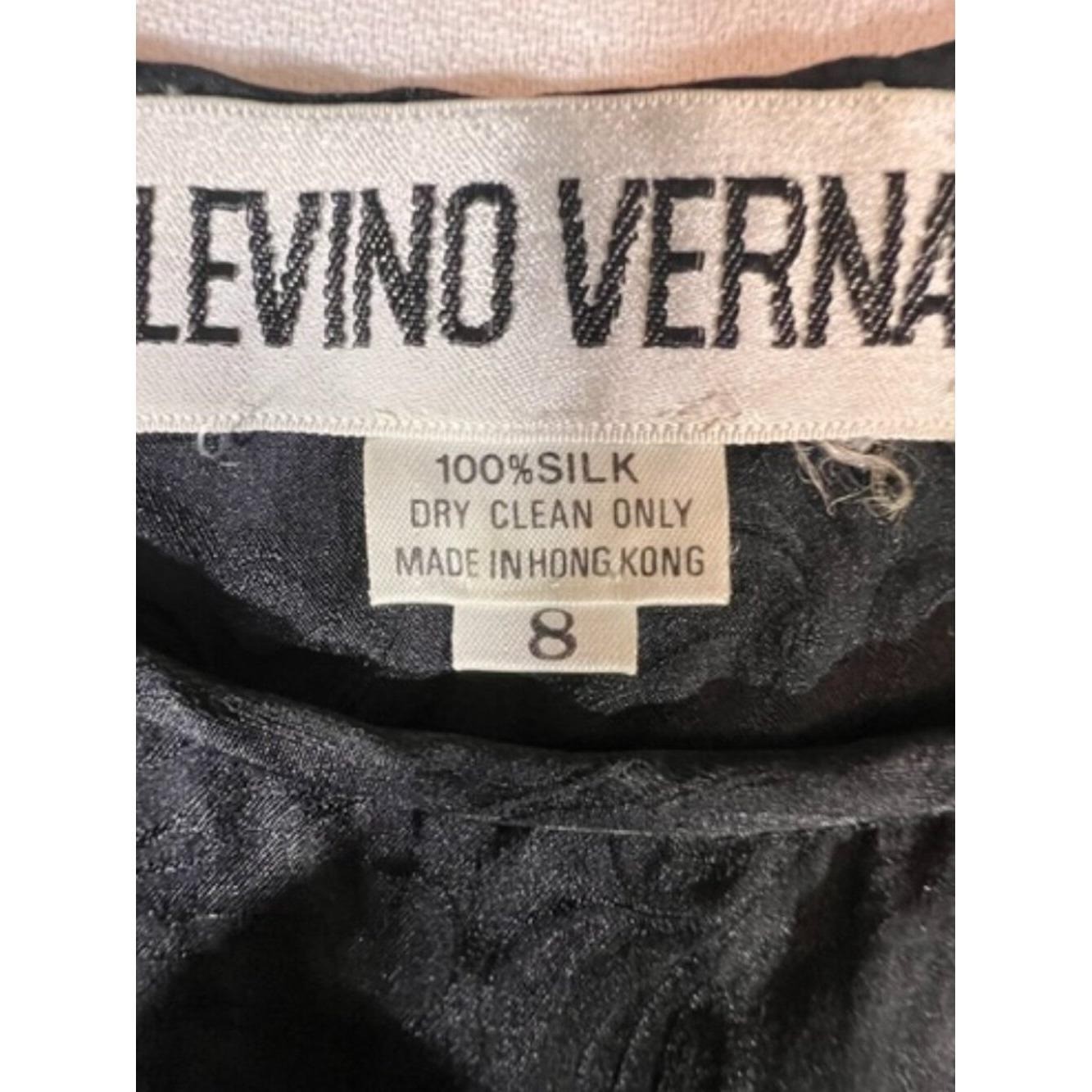 Vintage Levino Verna 3-Piece Matching Set Top,Skirt & Sash Black 100% Silk Size8