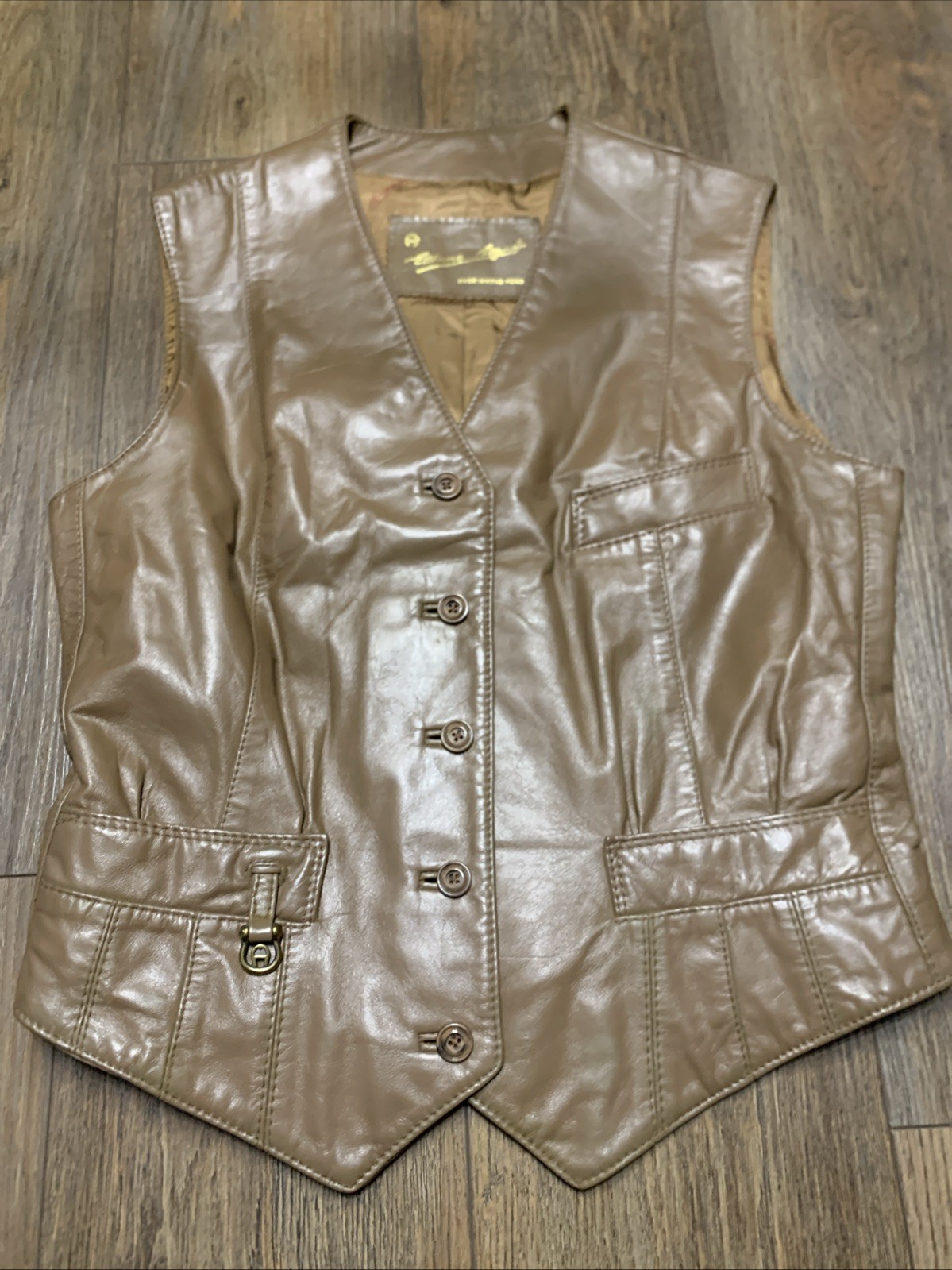VTG Etienne Aigner 70s 80s Leather Vest Size 8 Hong Kong Disco City Wear Shaft