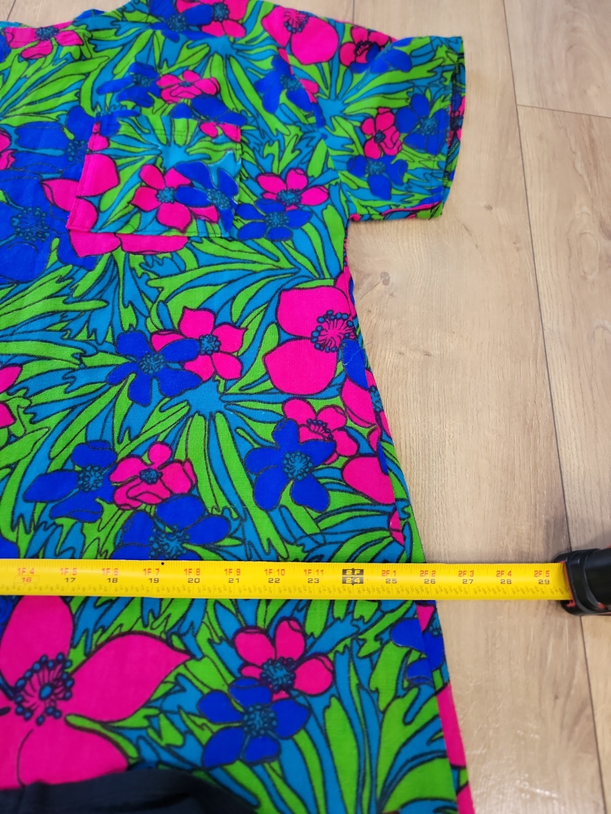 Vintage 60s 70s Psychedelic Mod Floral Dress Neon Pink Blue Green Shift VTG