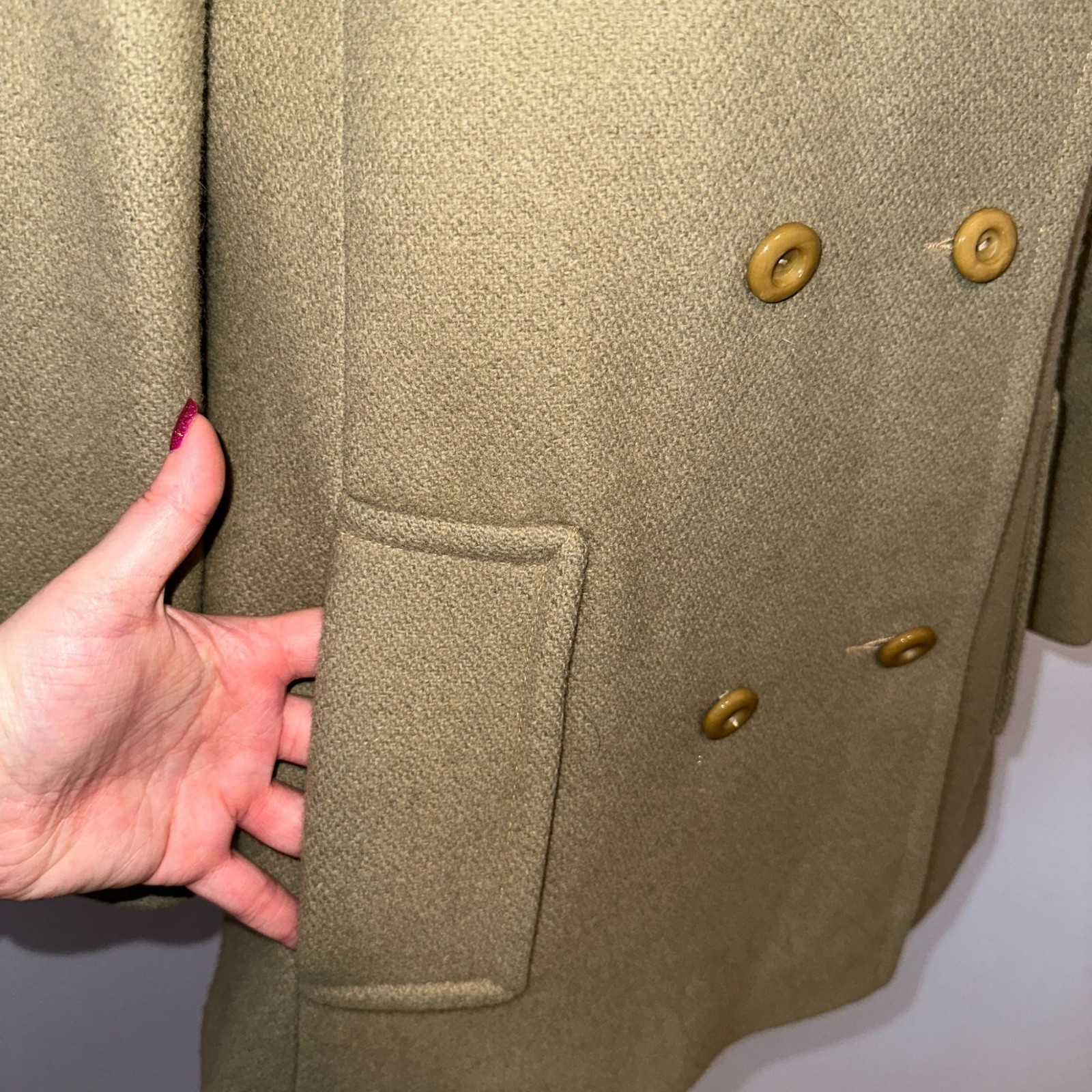 Vintage 60s Ransohoffs Wool Pea Coat Tan Khaki Double Breasted Jacket Medium
