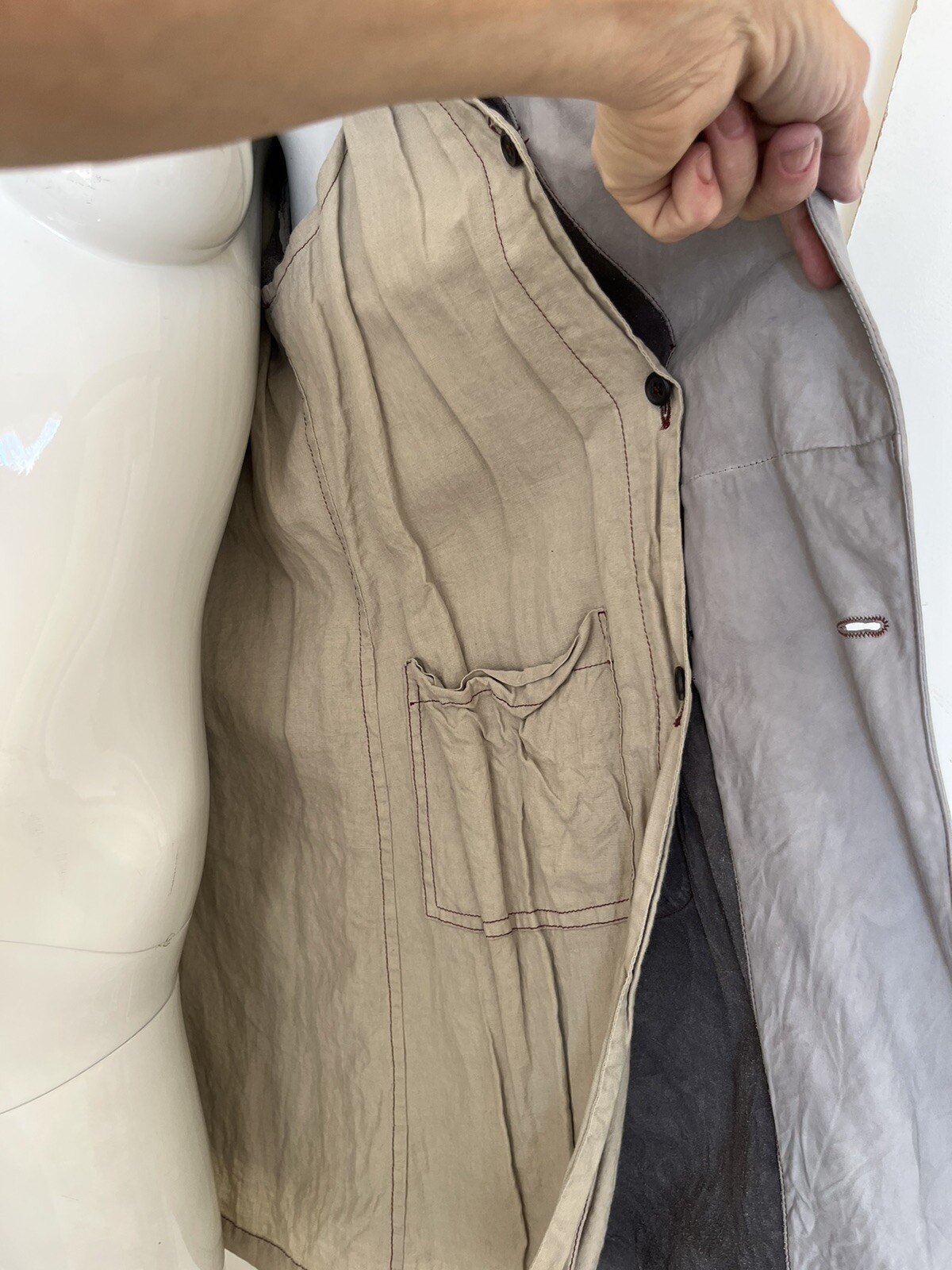 NIGEL PRESTON VINTAGE 90’S RARE! Gray Leather Double Breasted Lined Trench Coat