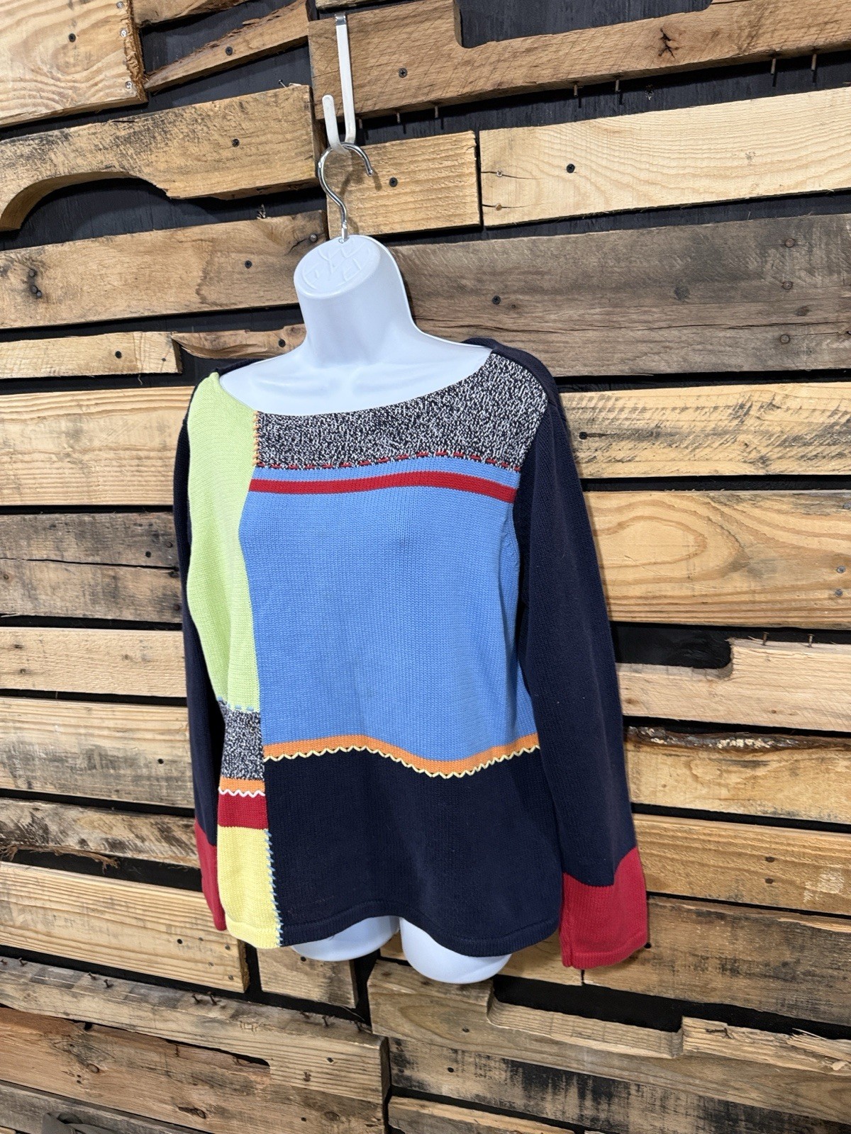 Vintage 90’s Crazy Horse Woman Liz Claiborne Sweater Color Blocked Sz XL