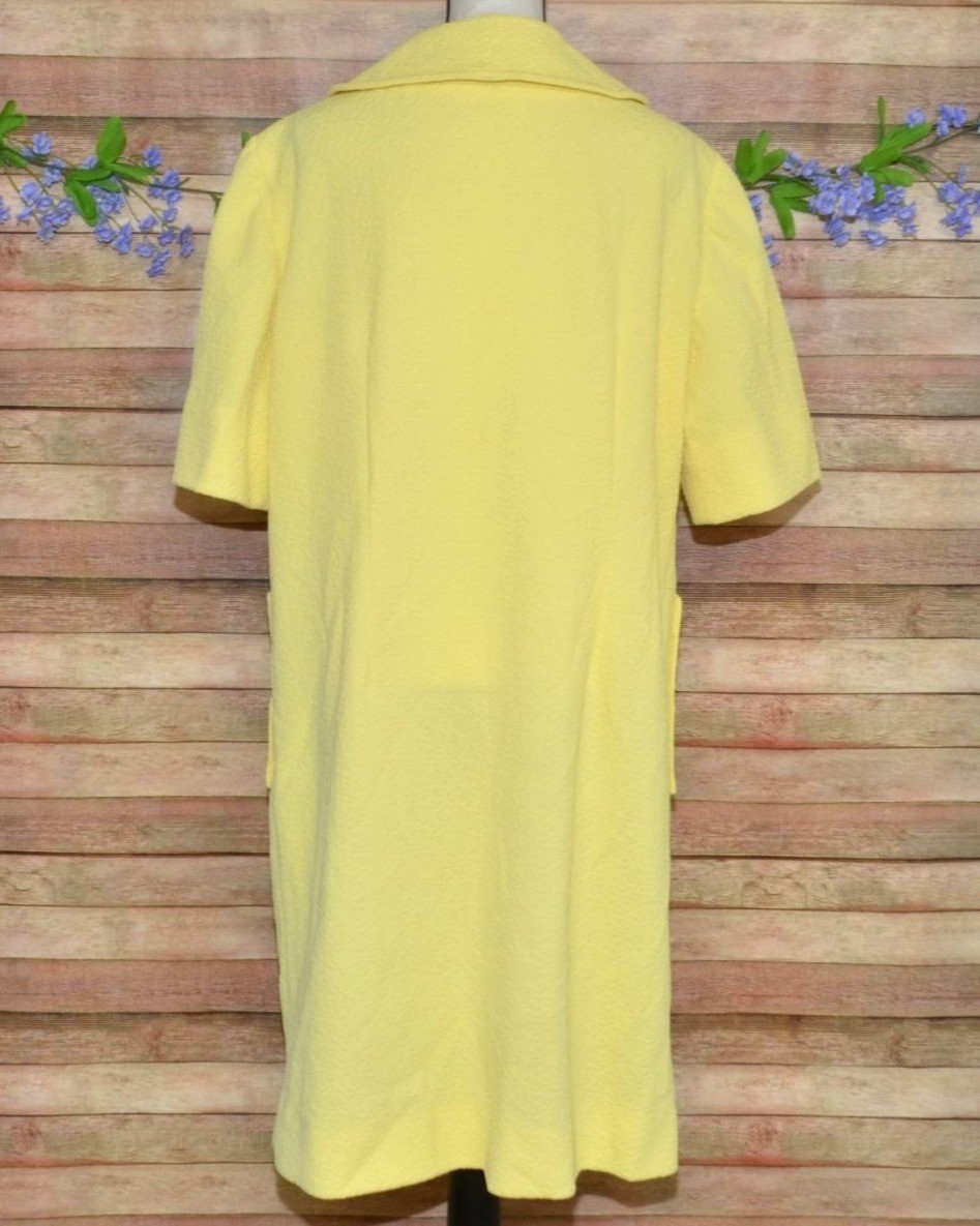 VTG Retro Mod XL 1X Handmade Housecoat Shift Dress Butter Yellow Patch Pocket
