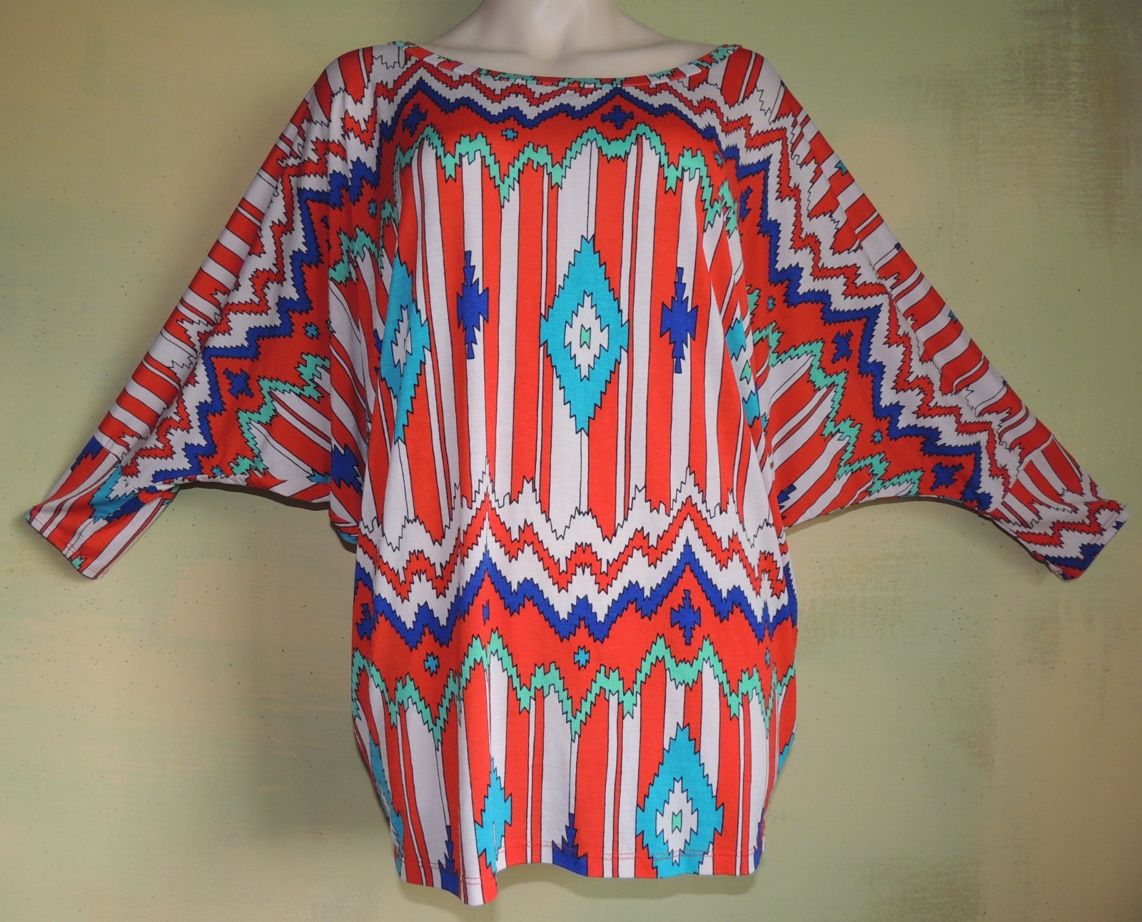 Vintage 80s Batwing Top: Tribal Print, Disco Party Shirt