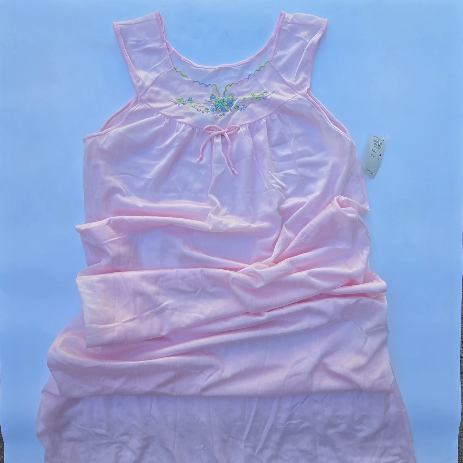 Montgomery Ward Pink Embroidered Long Nylon Nightgown Sleeveless With Tags