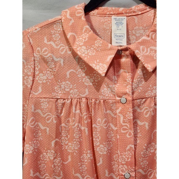 Sears Koffee Kasual House Dress 9/10 Peach Floral Coquette SnapFront Vintage USA