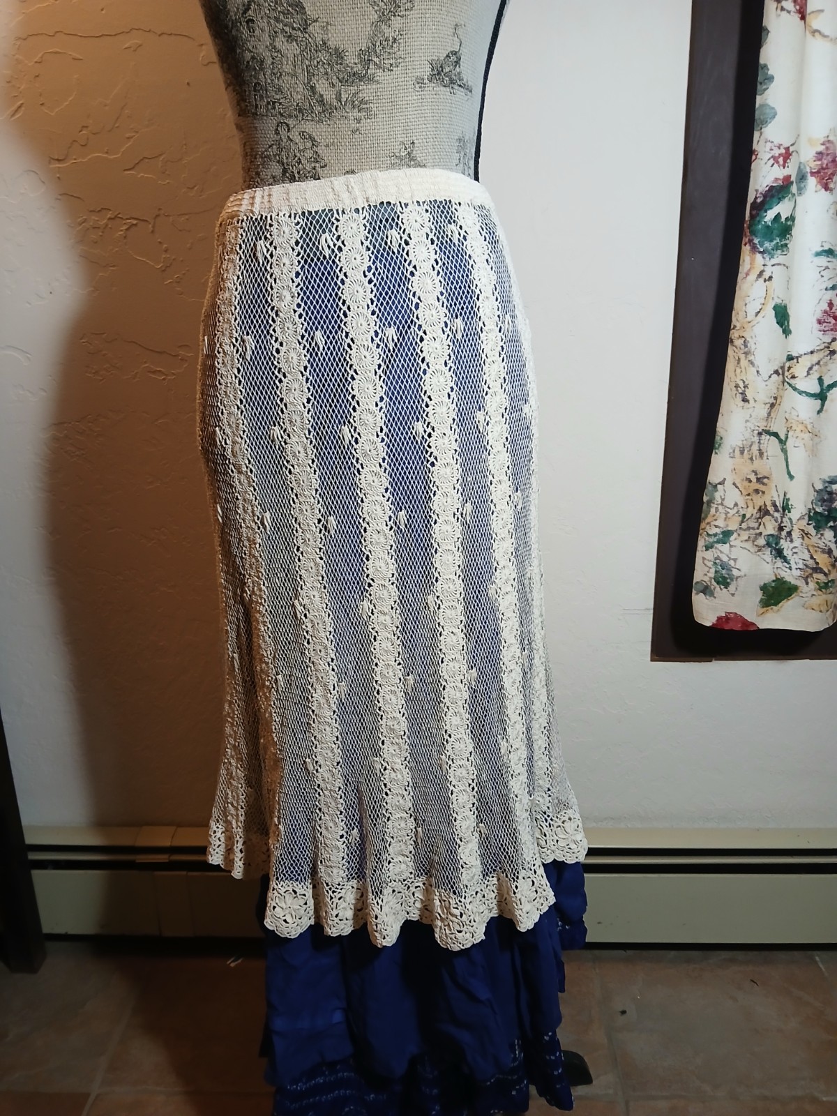 Vintage Hand Crochet Ivory Cotton Lace Skirt