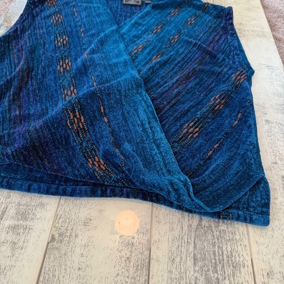 CYNTHIA KRAUSE WEAVERS Vintage Teal Blue Chenille Knit Wrap Vest One Size Artsy