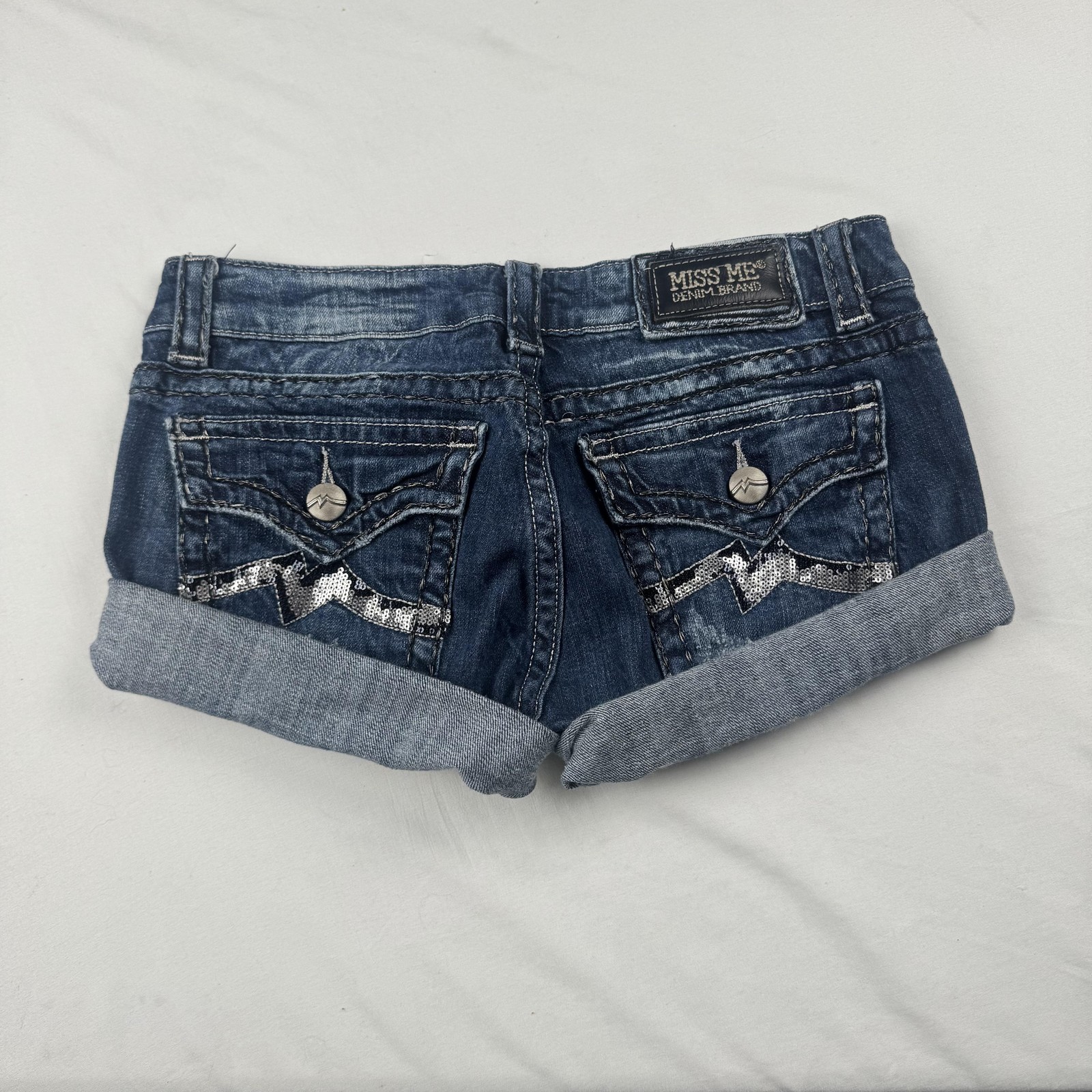 Miss Me Denim Shorts Womens 30 Blue Rolled Cuff Embellished Pockets Casual