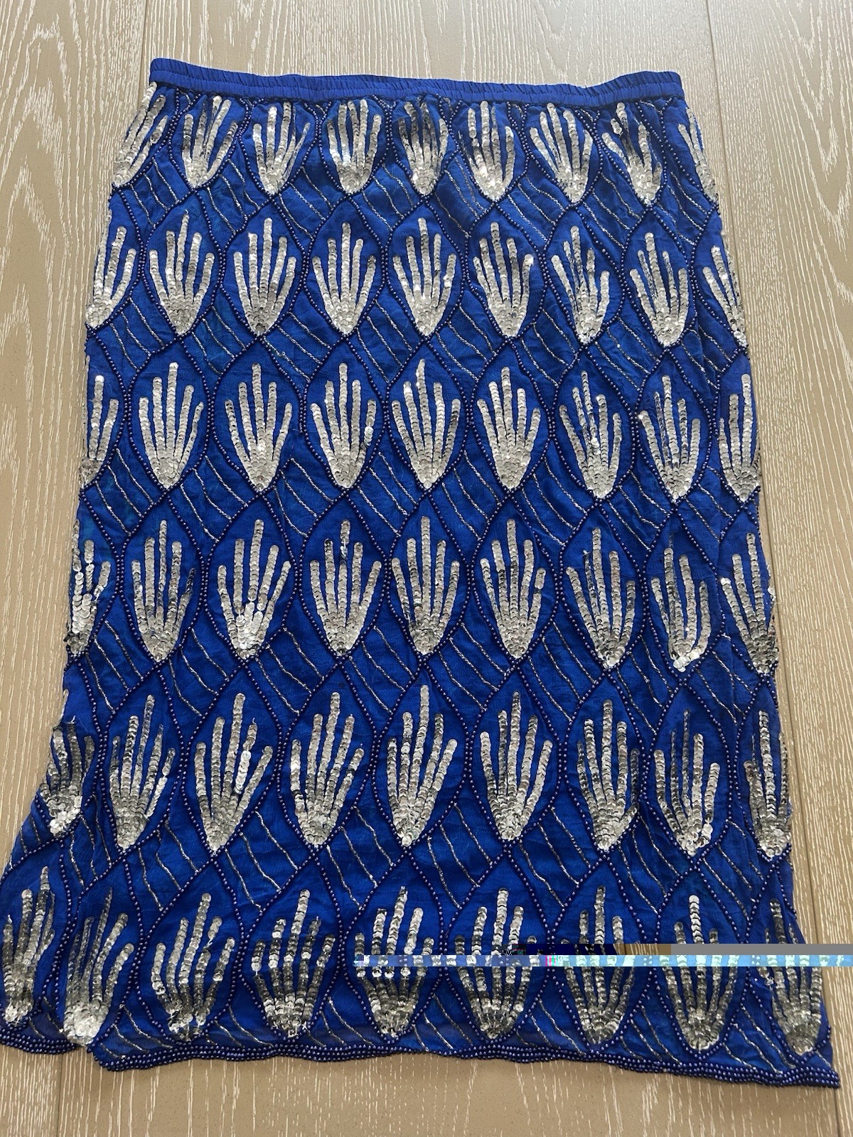Vintage Dominique Silk Top With Skirt Blue Size Large, Sequins, No Tag On Skirt