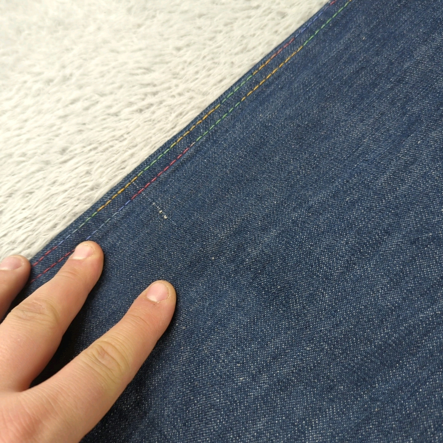 Vintage 1970s Farah Jeans Womens 31 XL Blue Flare Bell Bottoms Rainbow Stitch