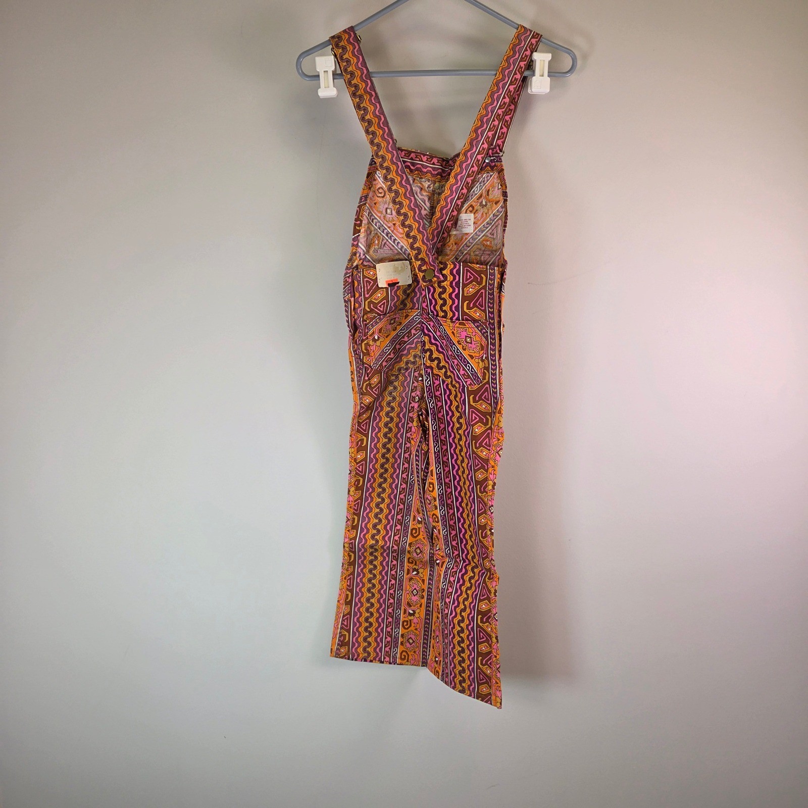 Vintage Flys Shelbyville TN Geometric Print Cotton Overalls Orange Purple Size 8