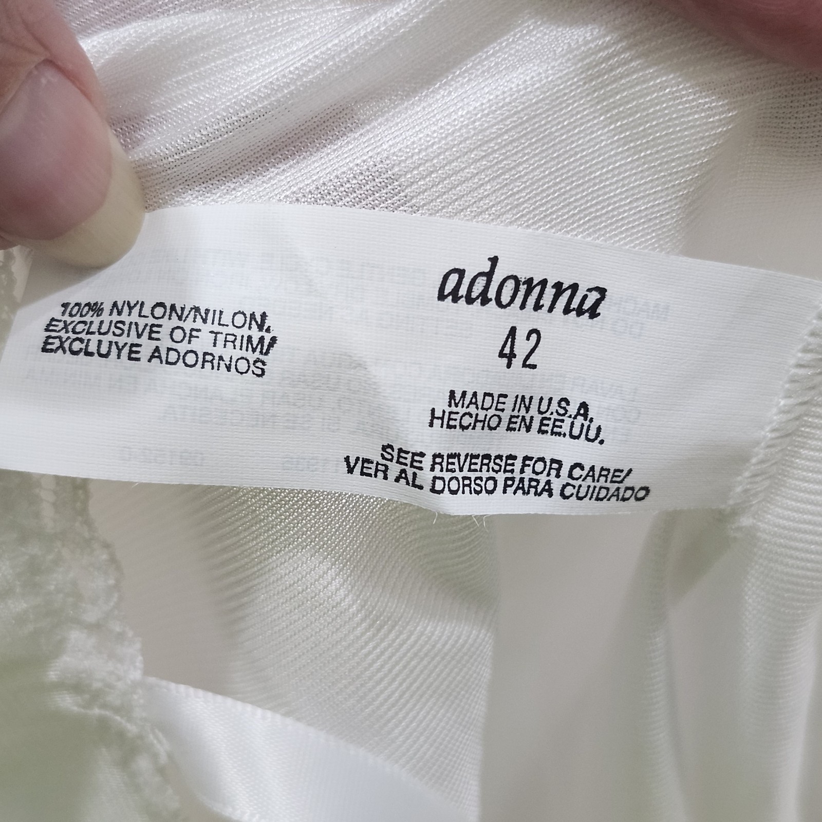VINTAGE ADONNA Women Full Slip USA Made Nylon Lace Shiny White 42 XL Style 3198