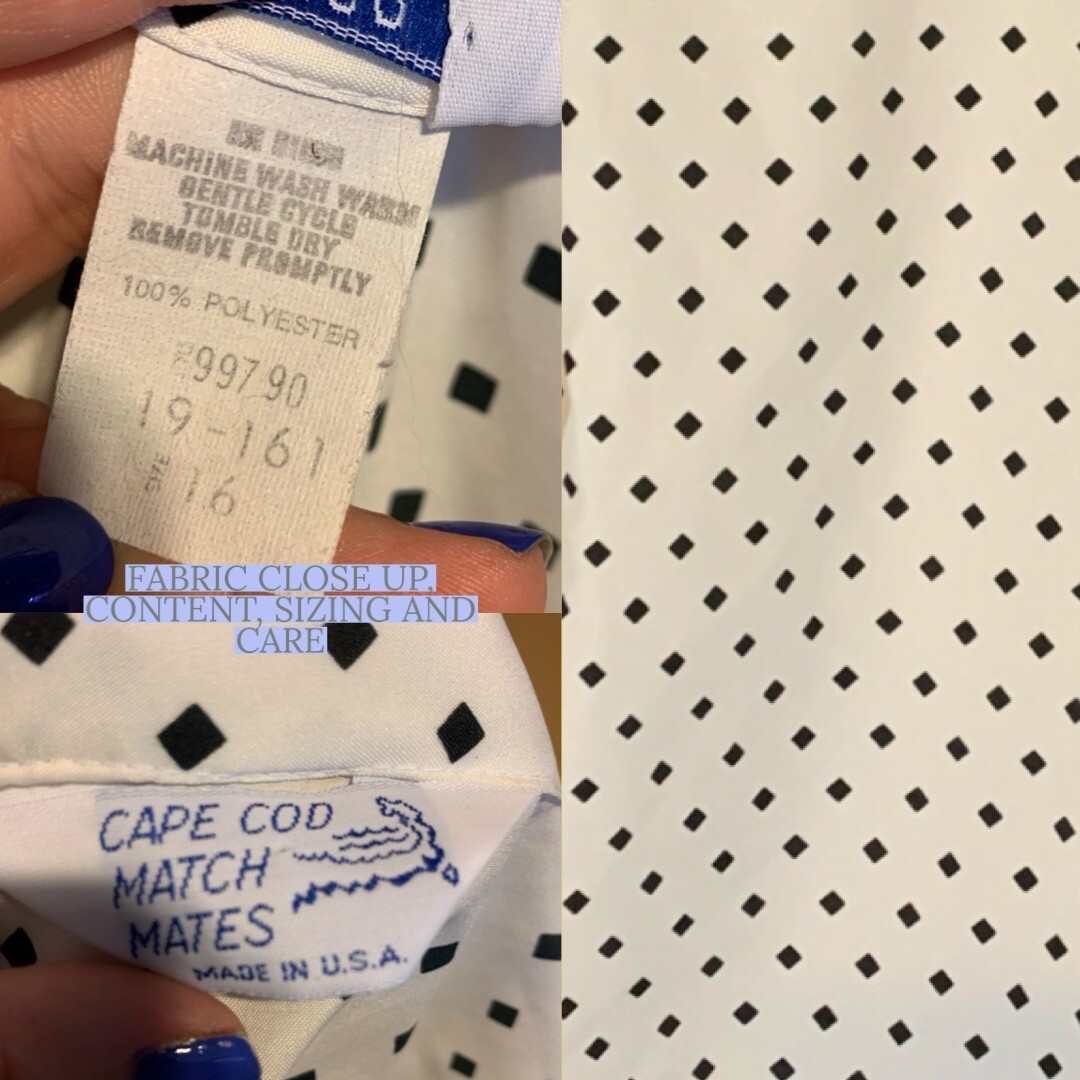 VINTAGE 1980’S CAPE COD MATCH MATES WHITE & BLACK DOT BUTTON DOWN BLOUSE SZ 16