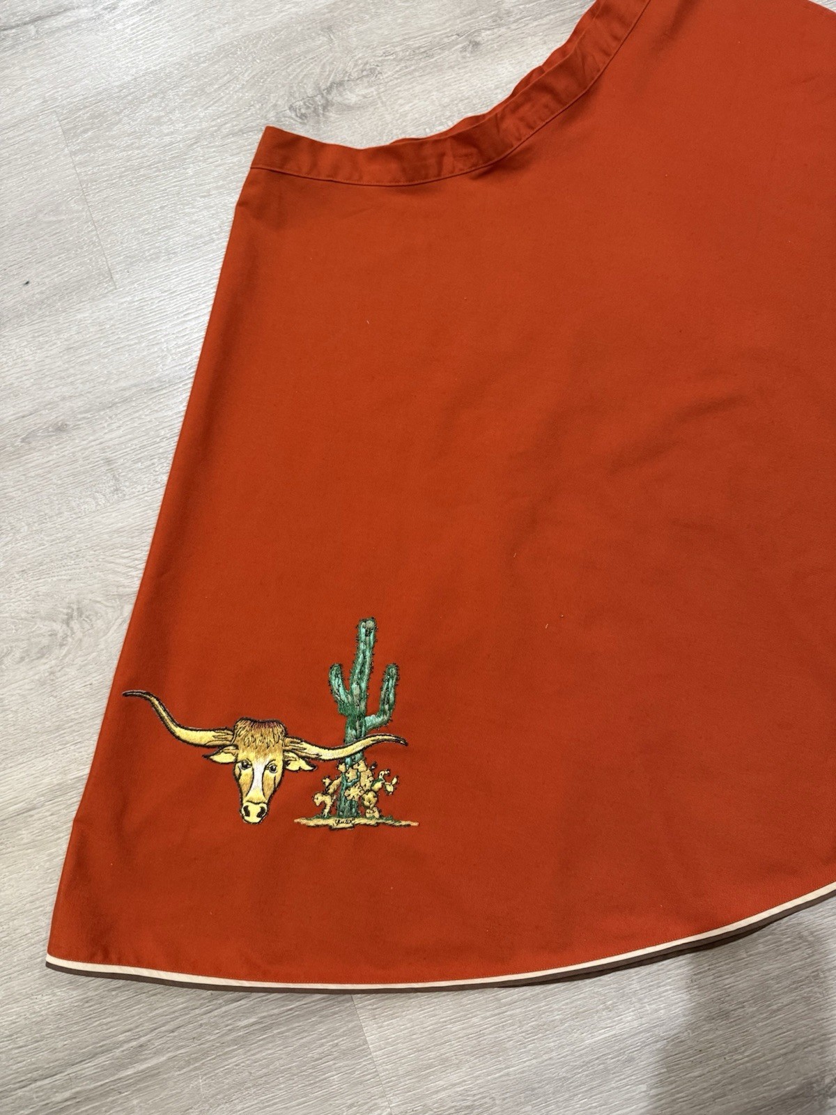 VTG 1970’s Shirley Gadol Co Wrap Skirt Orange Western Embroidered Steer Cactus
