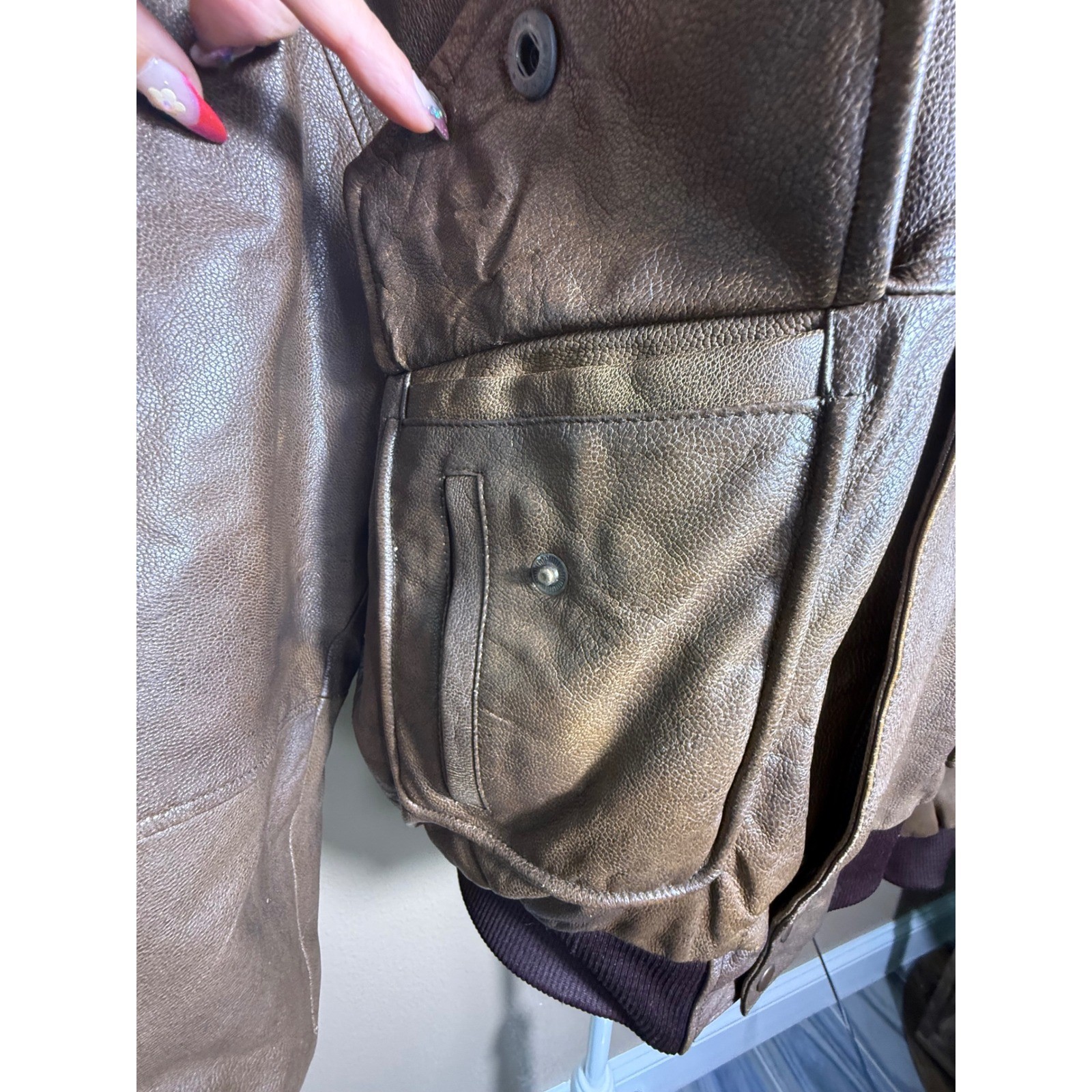 Vintage Distressed Pebbled Leather Bomber Jacket Aviator Flight Moto Coat Medium