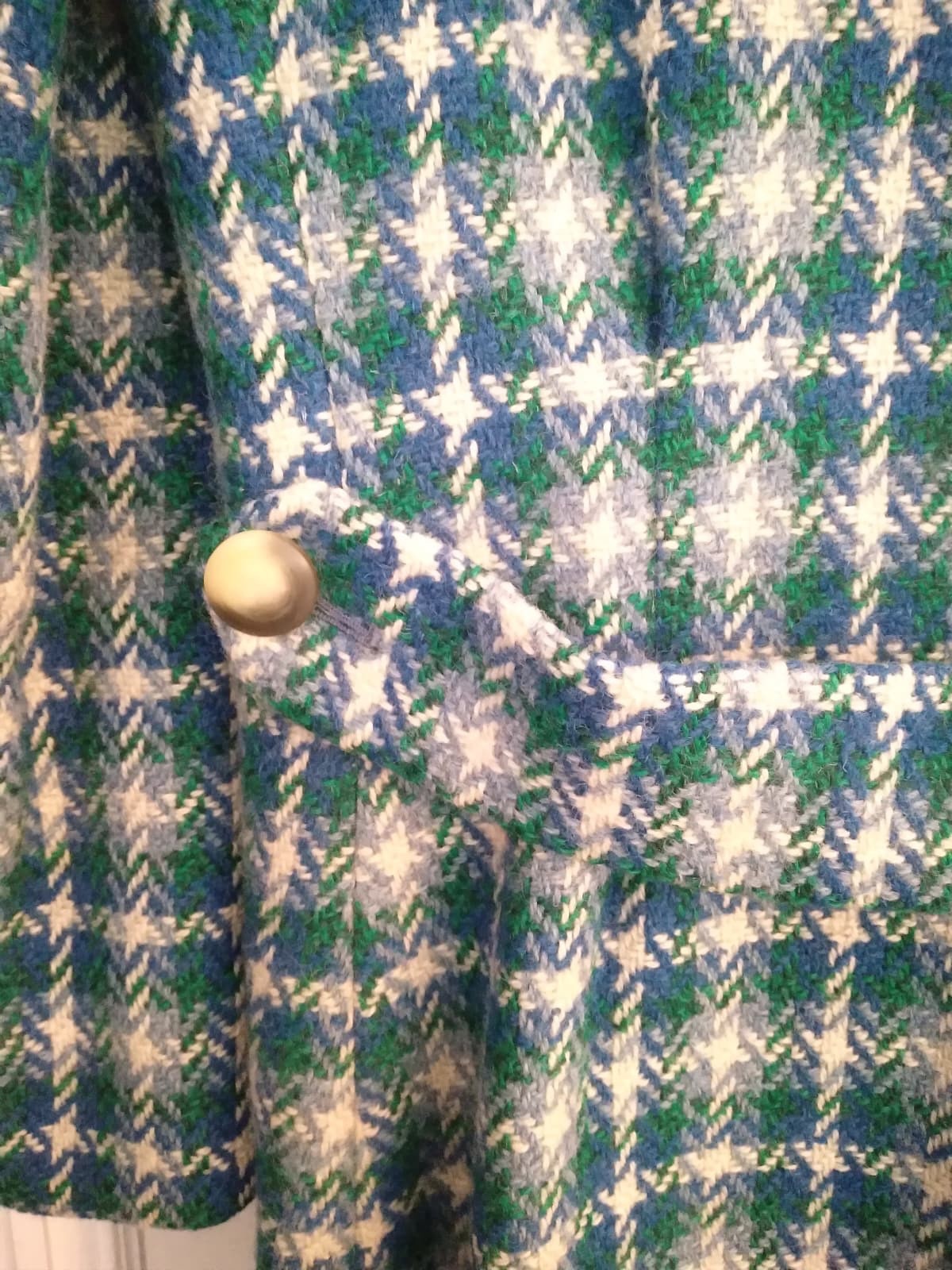 TALBOTS Vintage 60’s Heavy Tweed Wool Coat Lined Scottish Green Blue XS S M 70’s