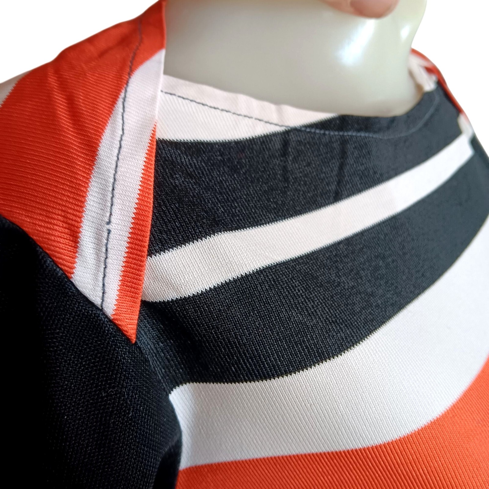 Medium True Vintage Top 1970’s Mod Blouse Striped Orange Black White Acetate
