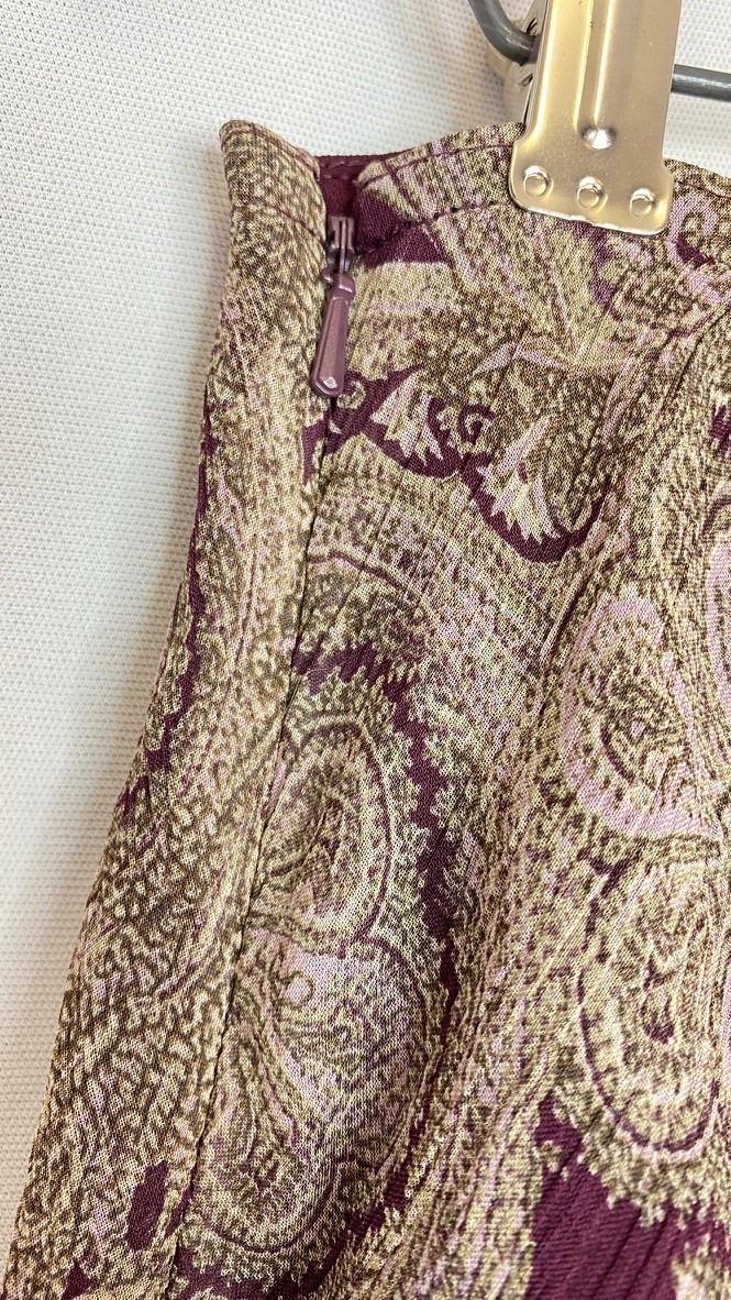 Vintage 1990s purple paisley skirt M rayon below knee low rise gray J JILL