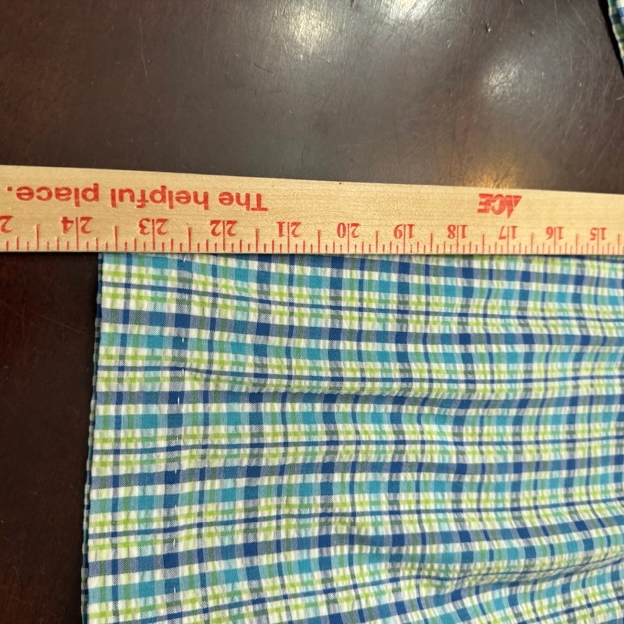 Andrew McMullan Vintage Blue Green Plaid Seersucker Elastic 8P Pants USA Made