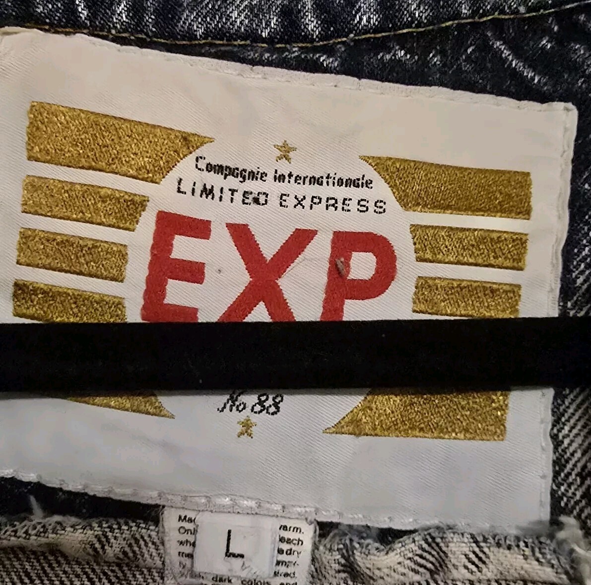 80s Limited Express EXP Acid Wash Denim Coat Vtg Retro Trench Jacket (READ)
