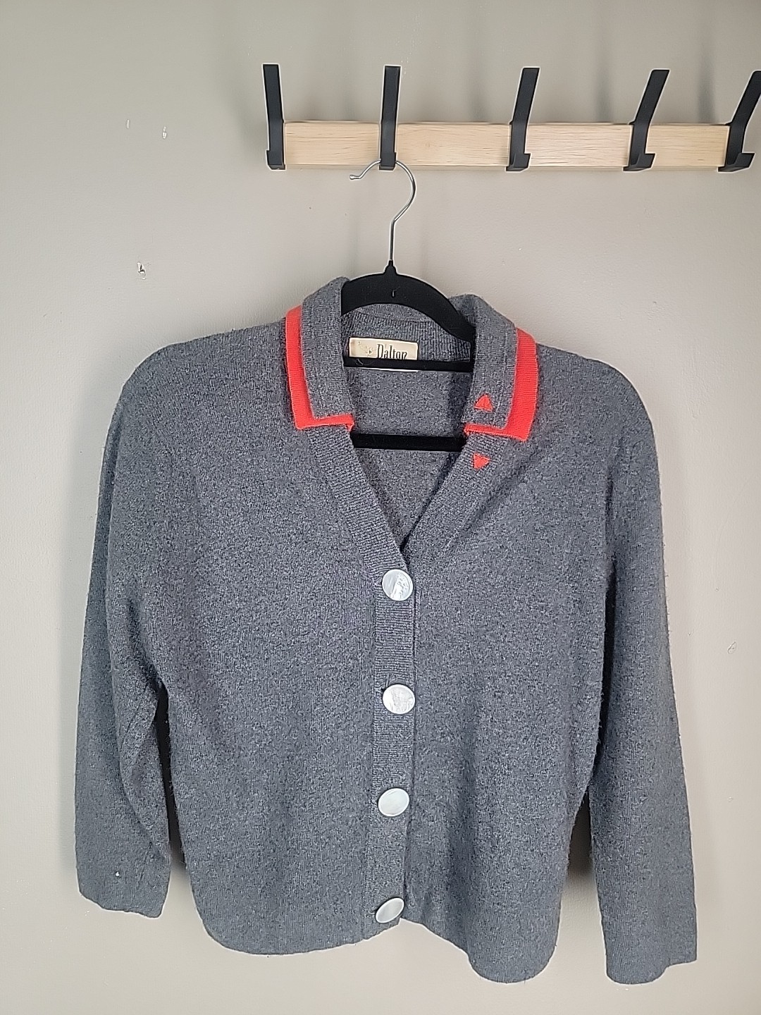Vintage Dalton 100% Virgin Cashmere Soft Cardigan Crop Sweater Red Gray