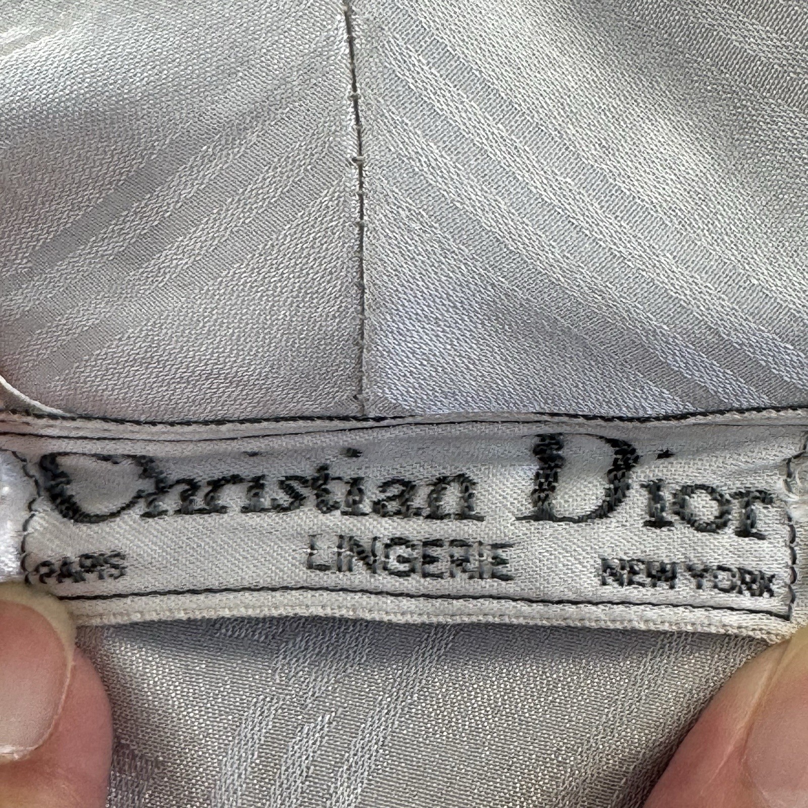 Vtg Christian Dior Night Robe Womens 34 Inch Light Gray Striped Lingerie Lounge