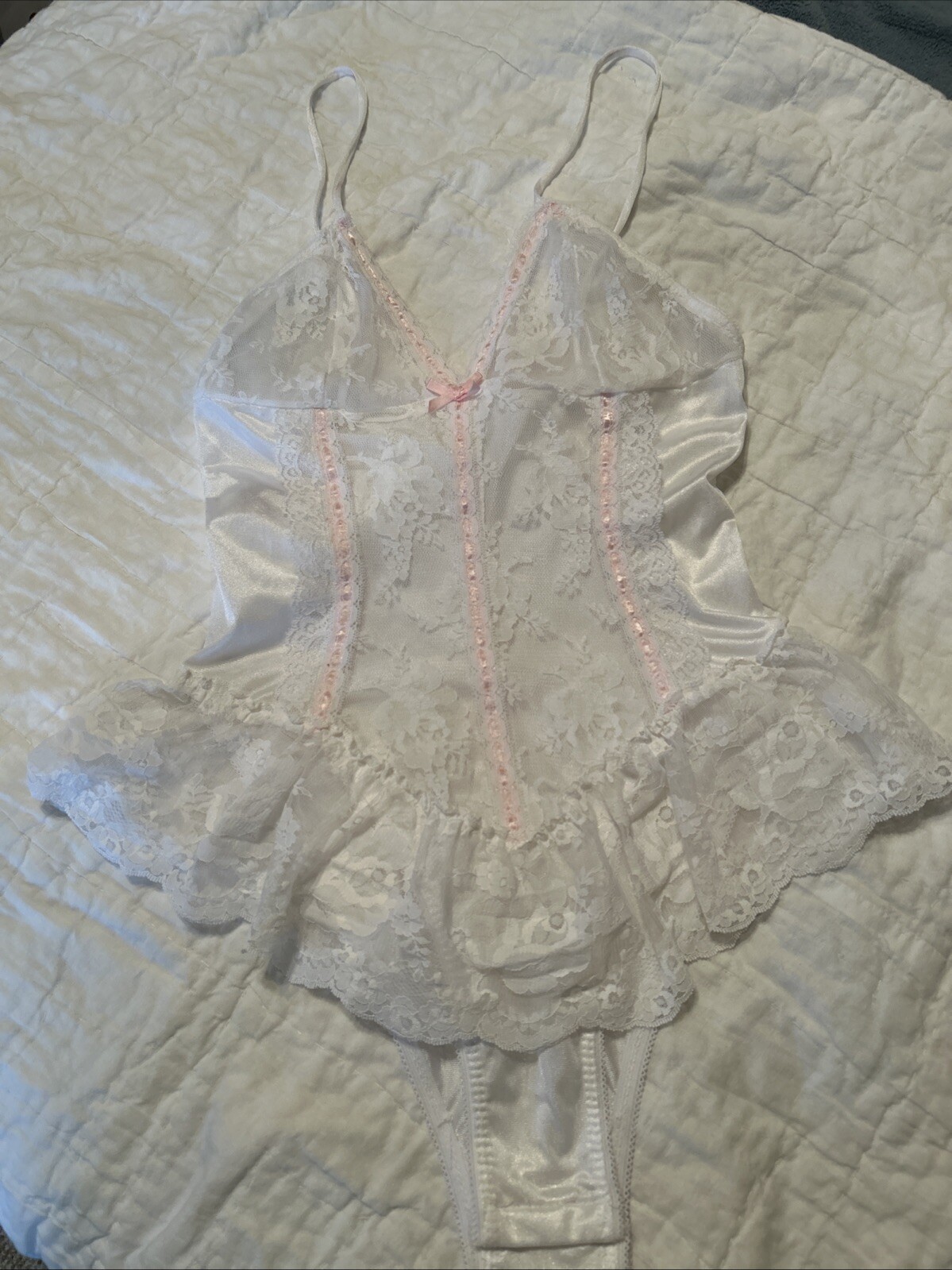 VTG Avon Fashions Women’s White Lacy Negligee Lingerie Teddy Medium USA