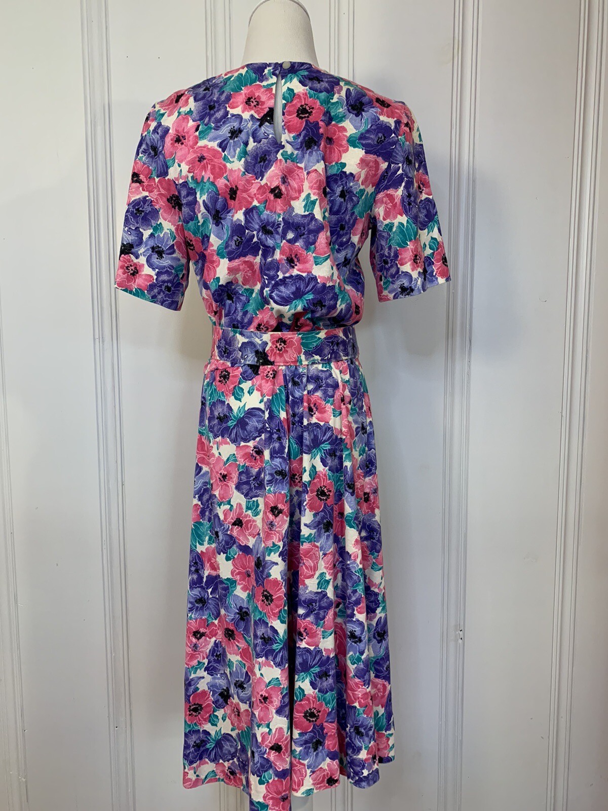 Vintage Floral Dress Size 10 Philippe-Marcel 80s 90s Short Sleeves Colorful