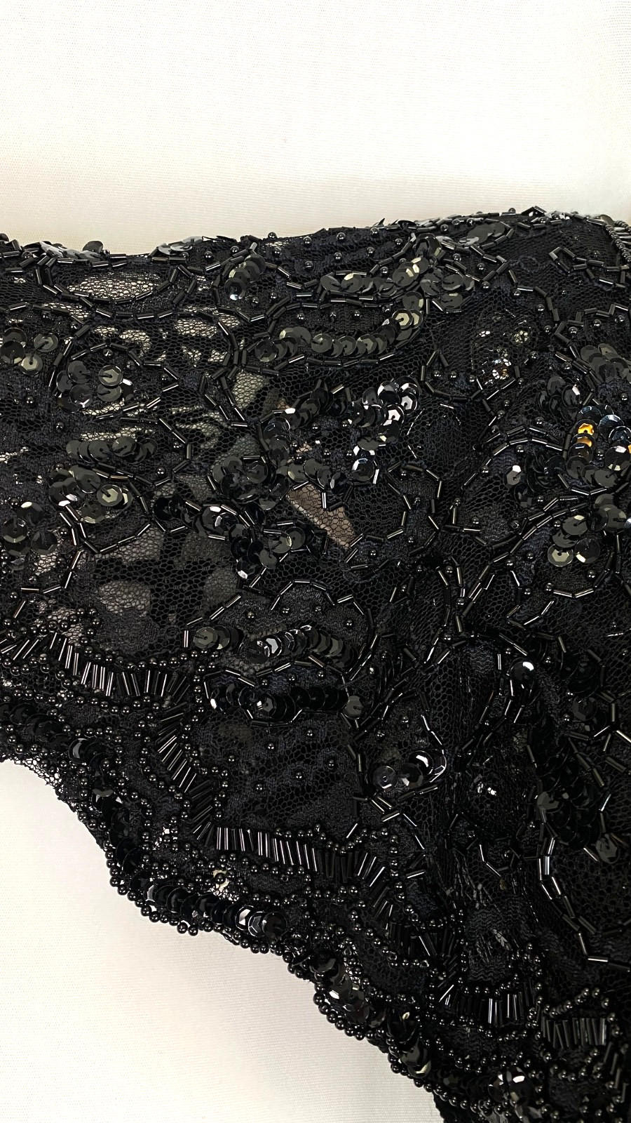 Vintage 1970s black beaded formal dress S pencil wiggle cape sleeve maxi flutter