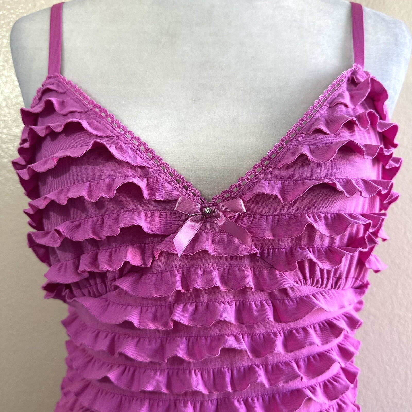Bisou Bisou Vtg Y2K 2000s Pink Ruffle Lingerie Slip Women’s XL