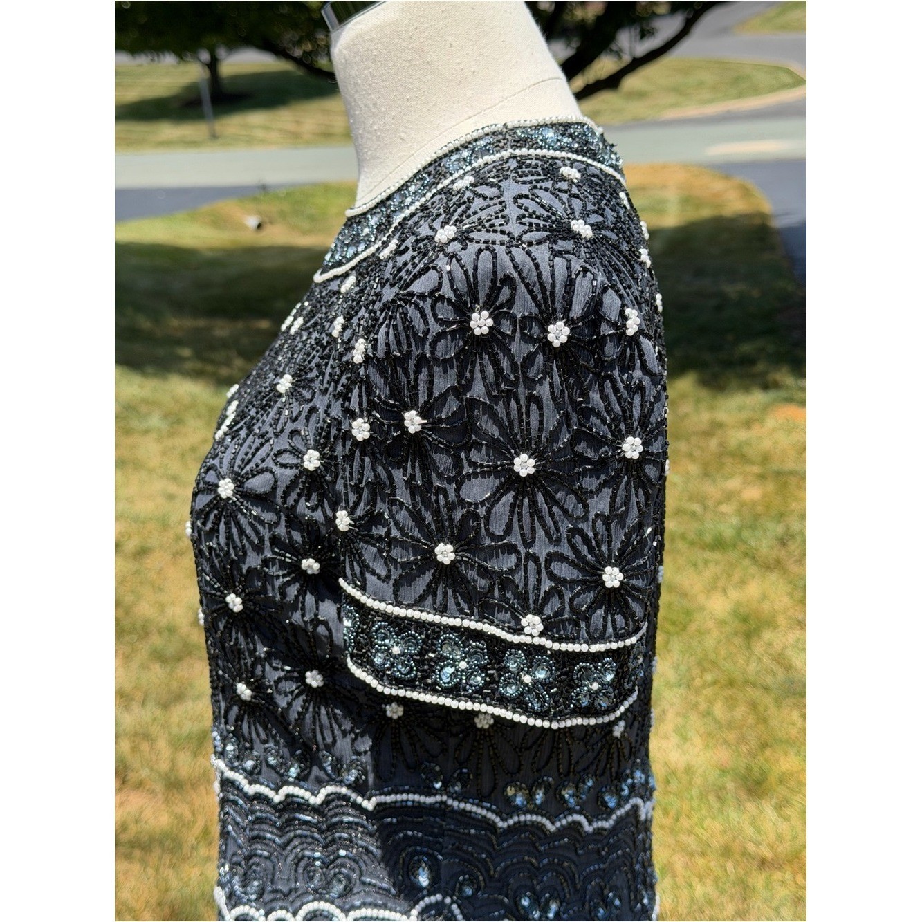 Vintage Adrianna Papell Evening Silk Beaded Pearl Sequin Art Deco Gatsby Top