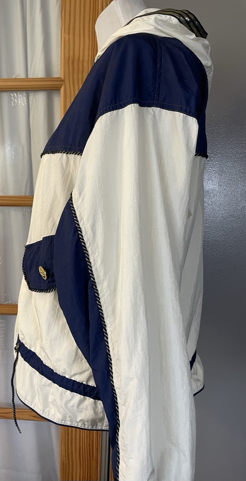 Vtg East West Windbreaker Hooded Jacket Womens M Full Zip Pockets Nautical