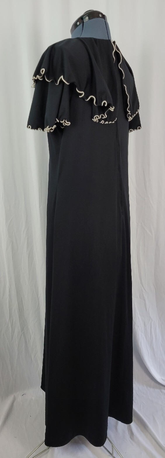 Vintage Black Dress w Shawl Collar Cream Piping Accent Size 14